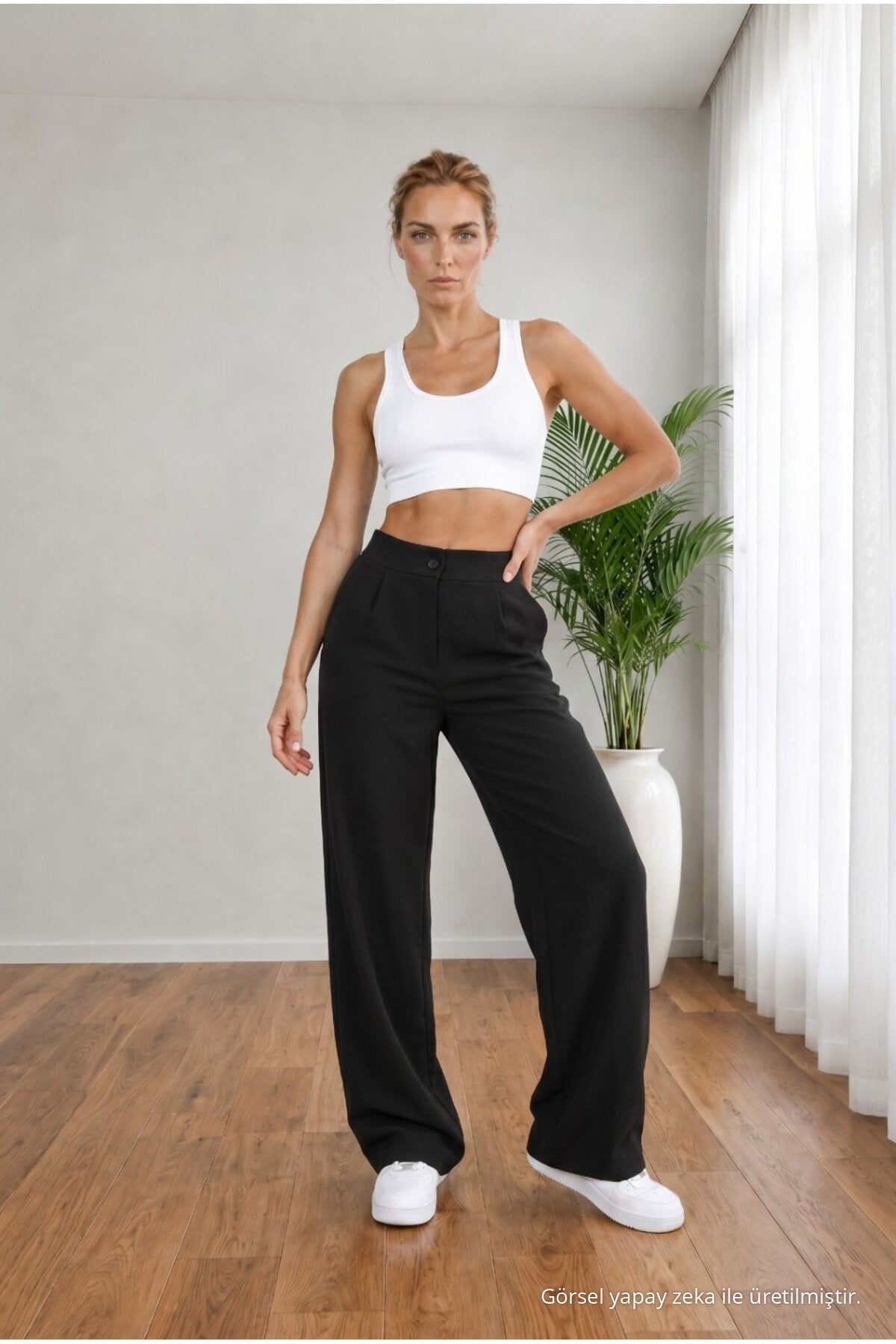 Women's BLACK High Waist Loose Fit Lycra Wide Leg Palazzo Pants - MALLTURK