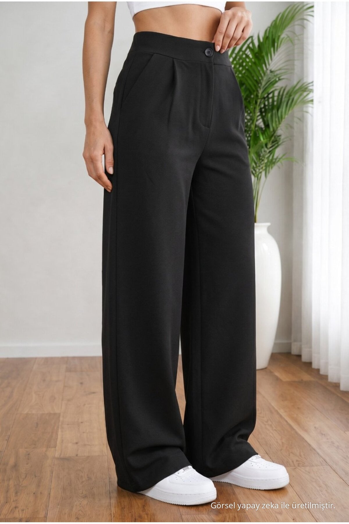 Women's BLACK High Waist Loose Fit Lycra Wide Leg Palazzo Pants - MALLTURK
