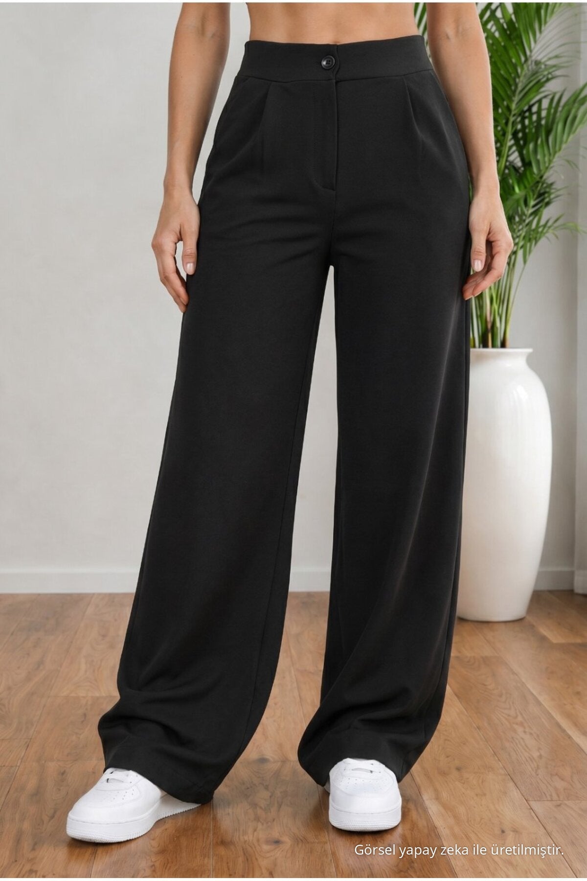 Women's BLACK High Waist Loose Fit Lycra Wide Leg Palazzo Pants - MALLTURK
