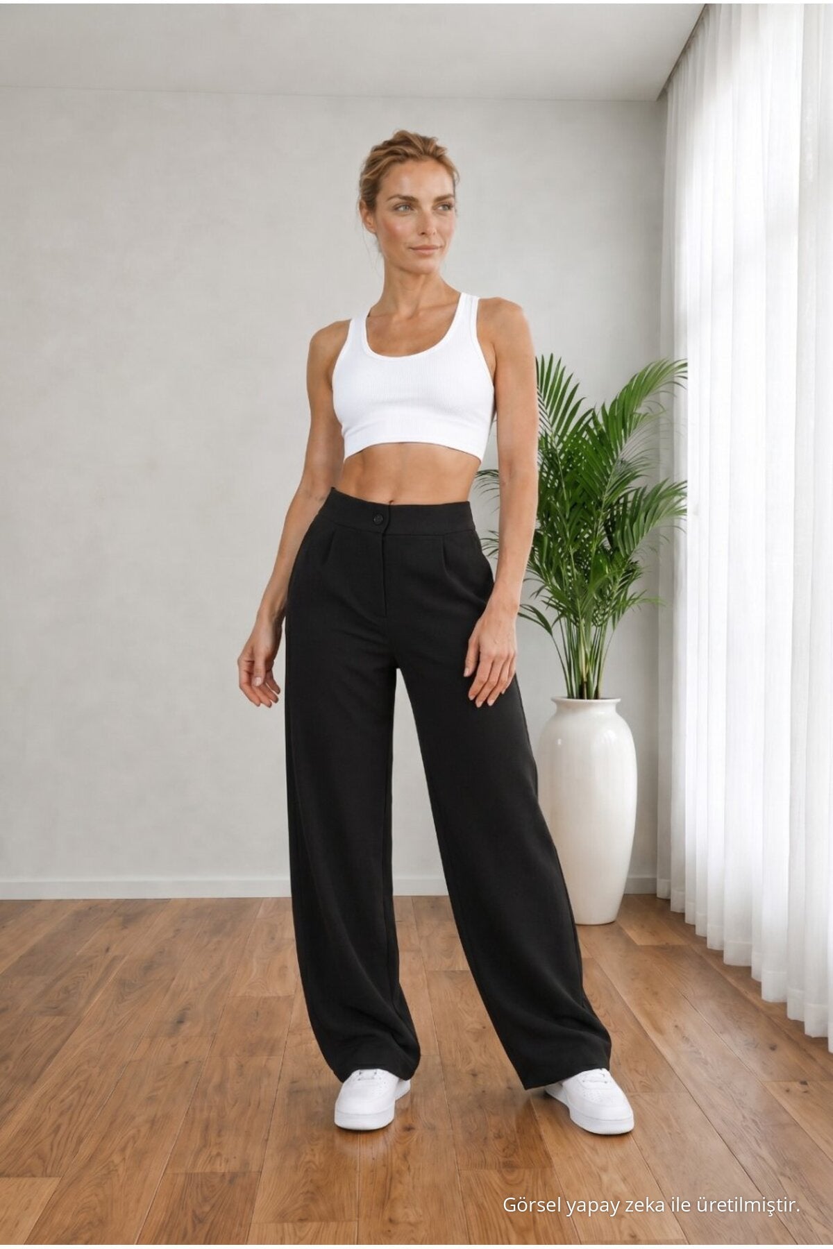 Women's BLACK High Waist Loose Fit Lycra Wide Leg Palazzo Pants - MALLTURK