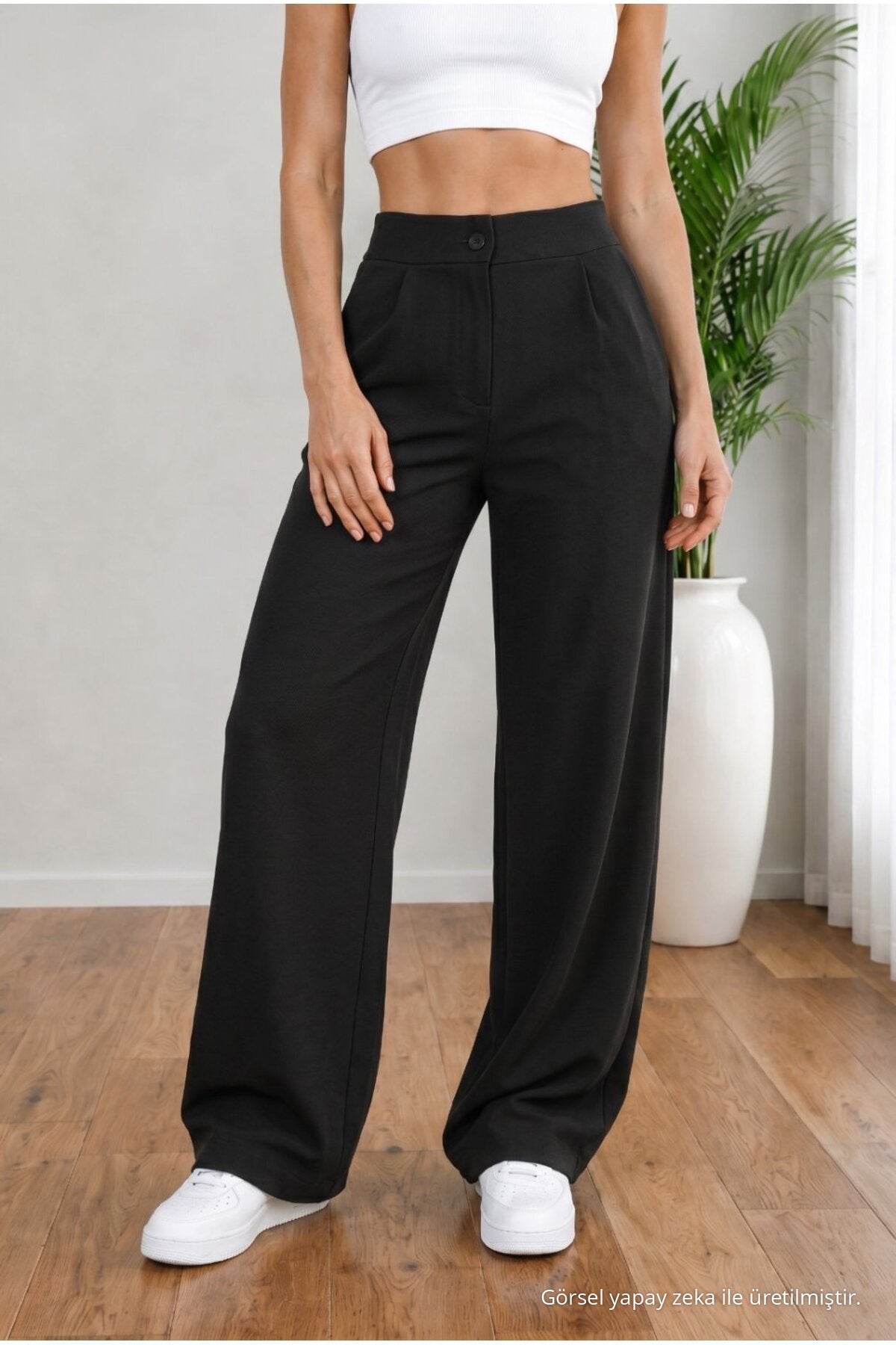 Women's BLACK High Waist Loose Fit Lycra Wide Leg Palazzo Pants - MALLTURK