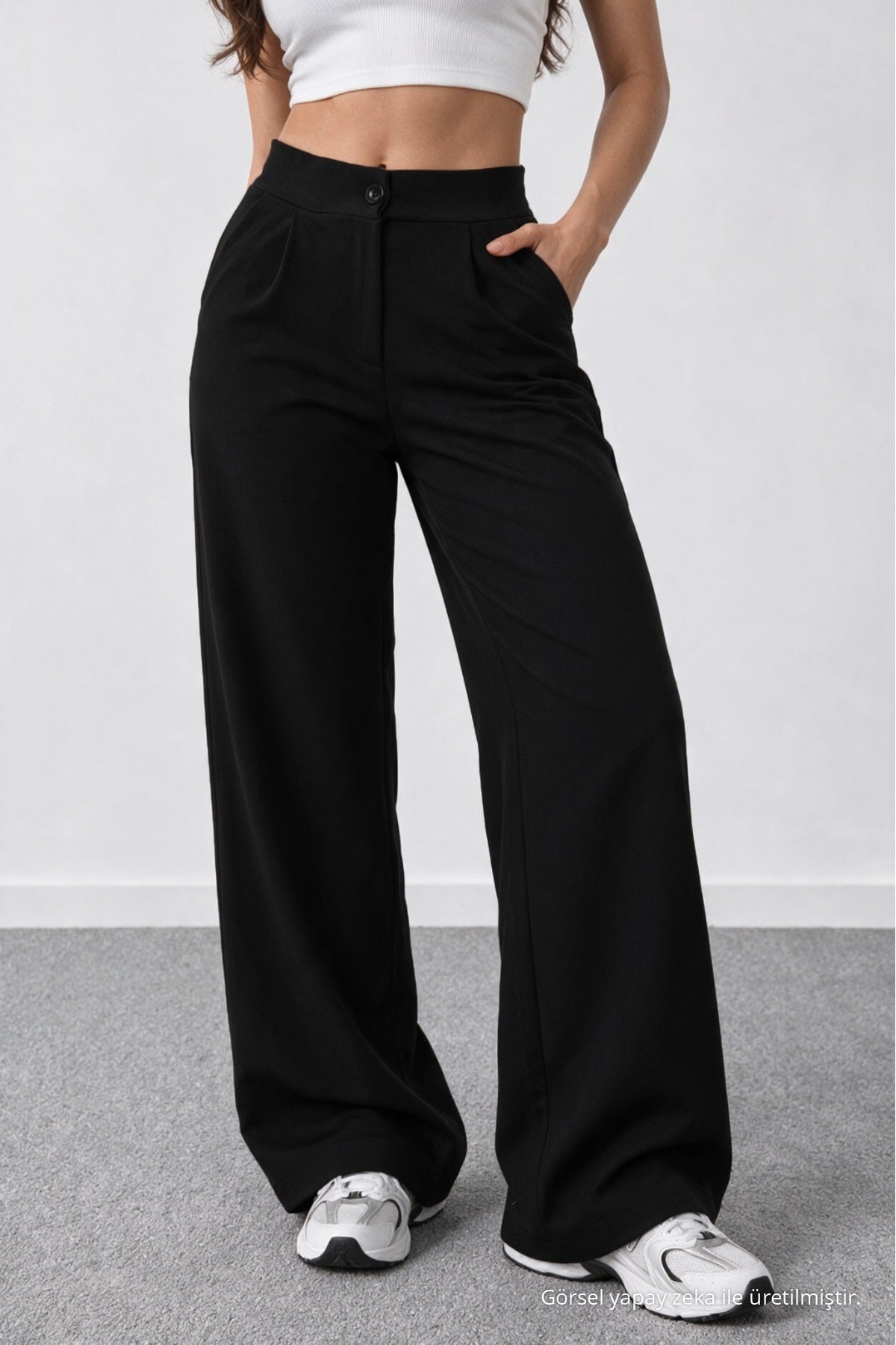 Women's Black Lycra Palazzo Loose Wide Leg Pants - MALLTURK