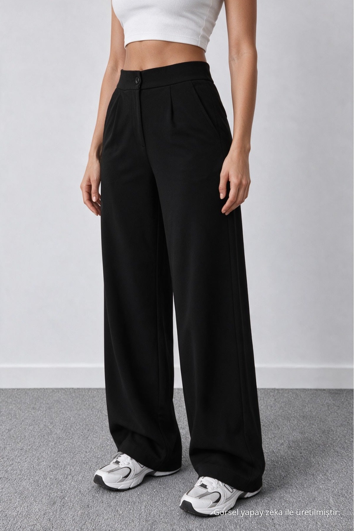 Women's Black Lycra Palazzo Loose Wide Leg Pants - MALLTURK