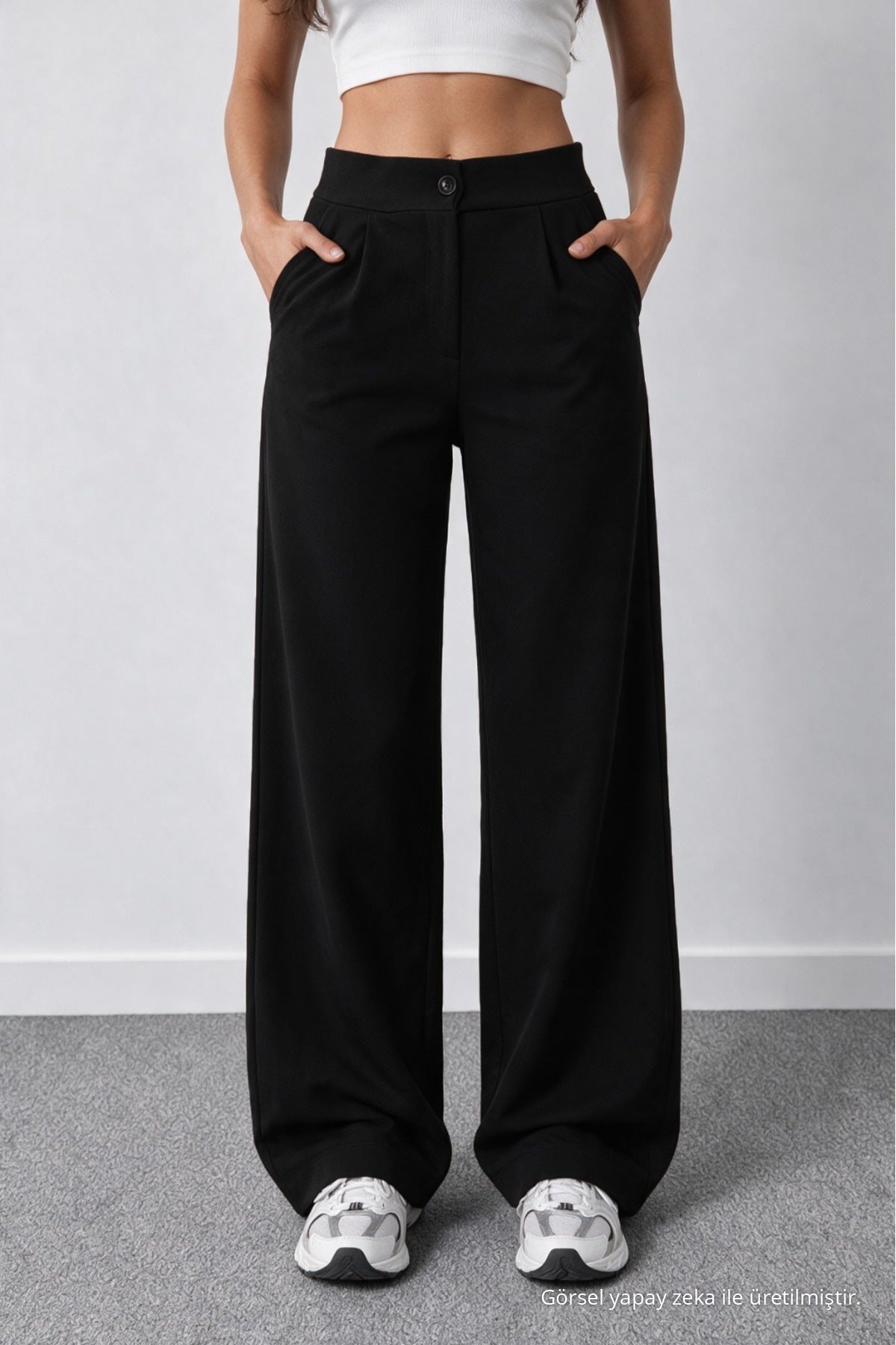 Women's Black Lycra Palazzo Loose Wide Leg Pants - MALLTURK