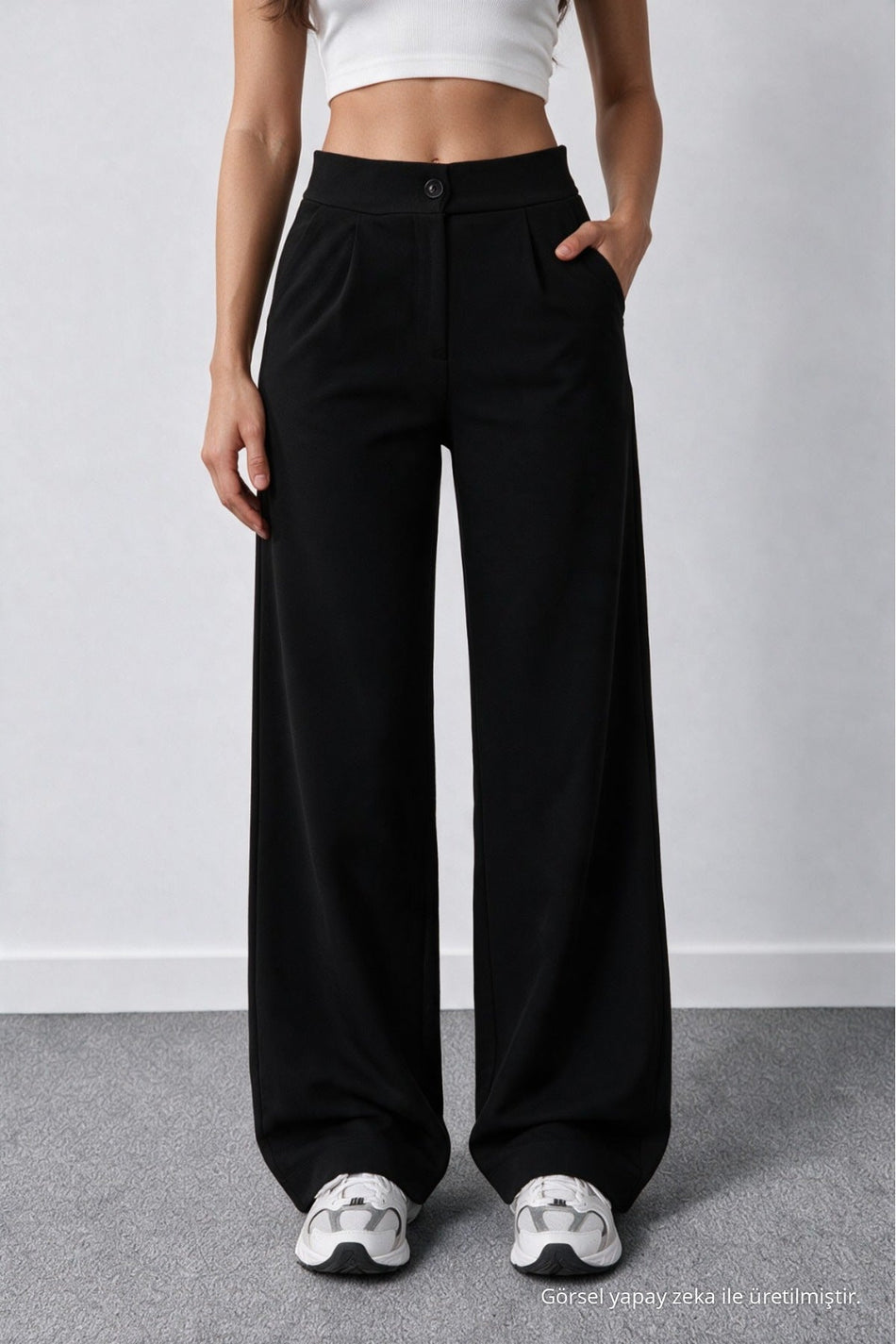 Women's Black Lycra Palazzo Loose Wide Leg Pants - MALLTURK