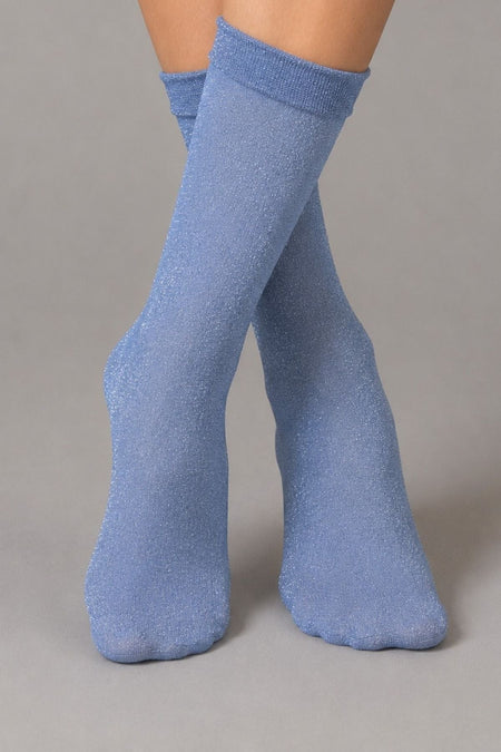 Women's Blue Glittery Shiny Thin Flexible Socks - MALLTURK