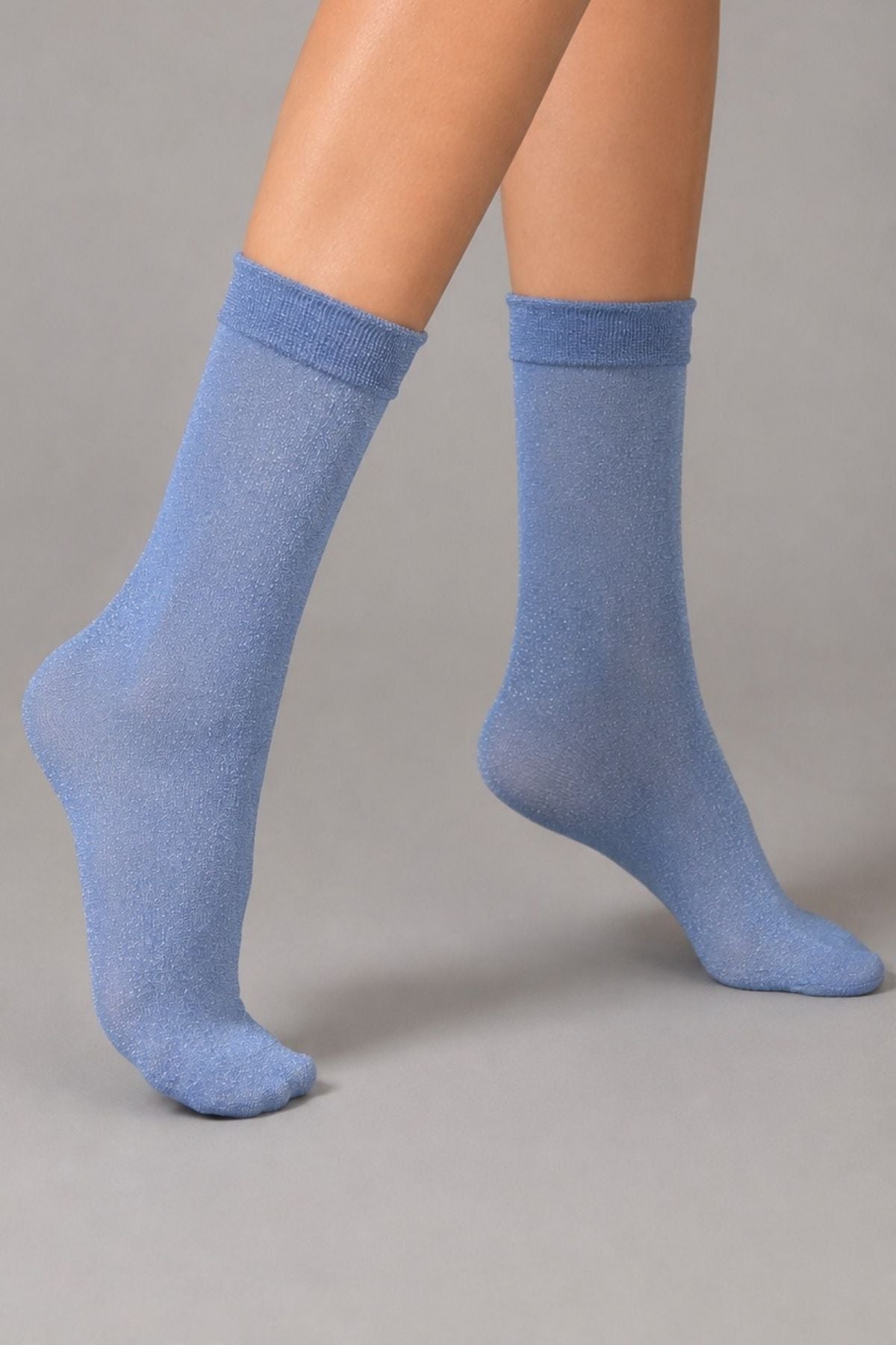 Women's Blue Glittery Shiny Thin Flexible Socks - MALLTURK