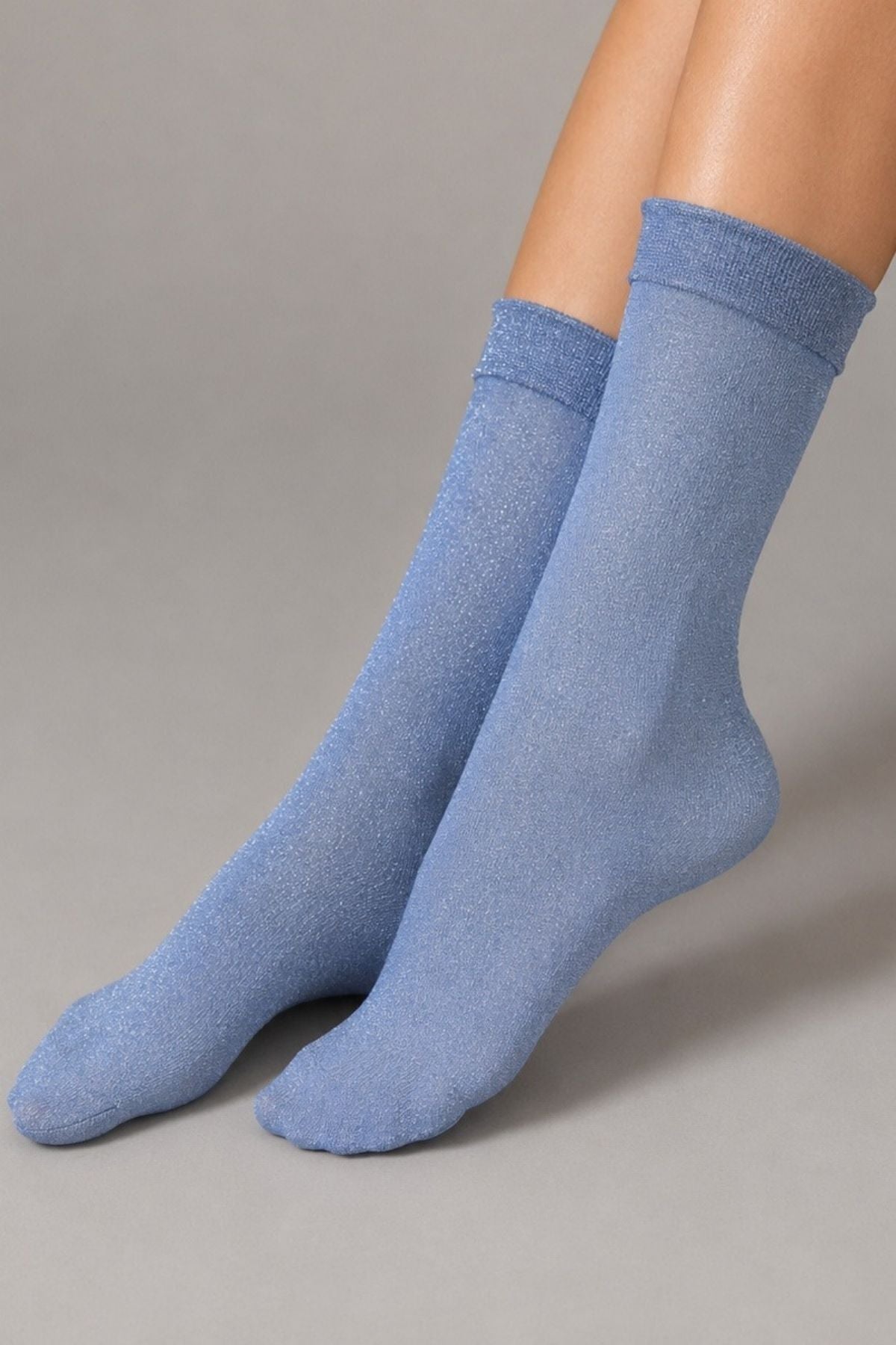 Women's Blue Glittery Shiny Thin Flexible Socks - MALLTURK