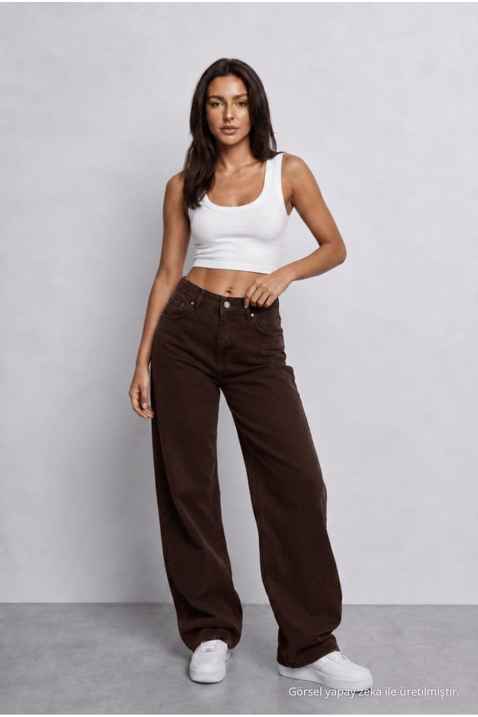 Women's Brown High-Waisted Wide-Leg Loose-Fitting Stretchy Palazzo Pants - MALLTURK