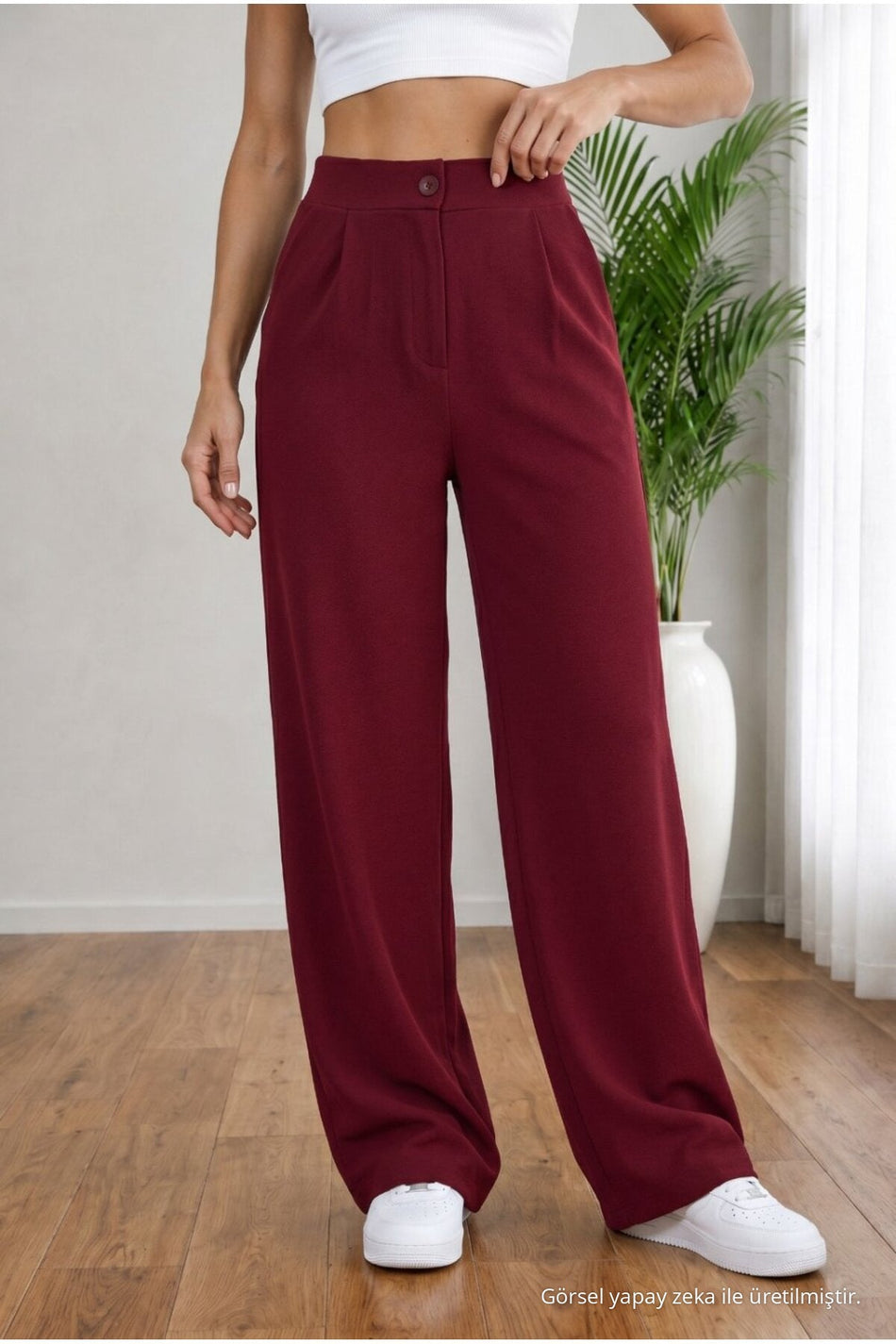 Women's Burgundy High Waist Loose Fit Lycra Wide Leg Palazzo Pants - MALLTURK
