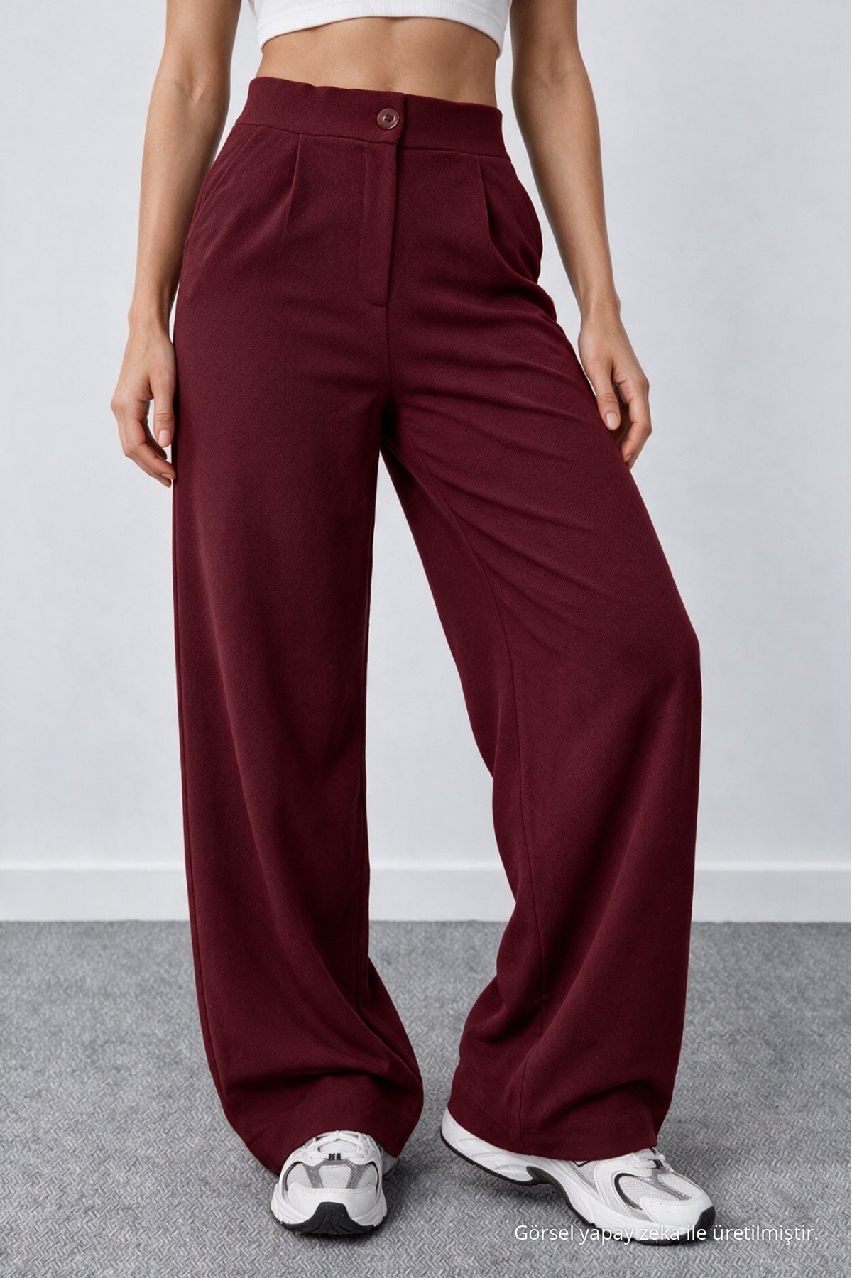 Women's Burgundy Lycra Palazzo Loose Wide Leg Trousers - MALLTURK