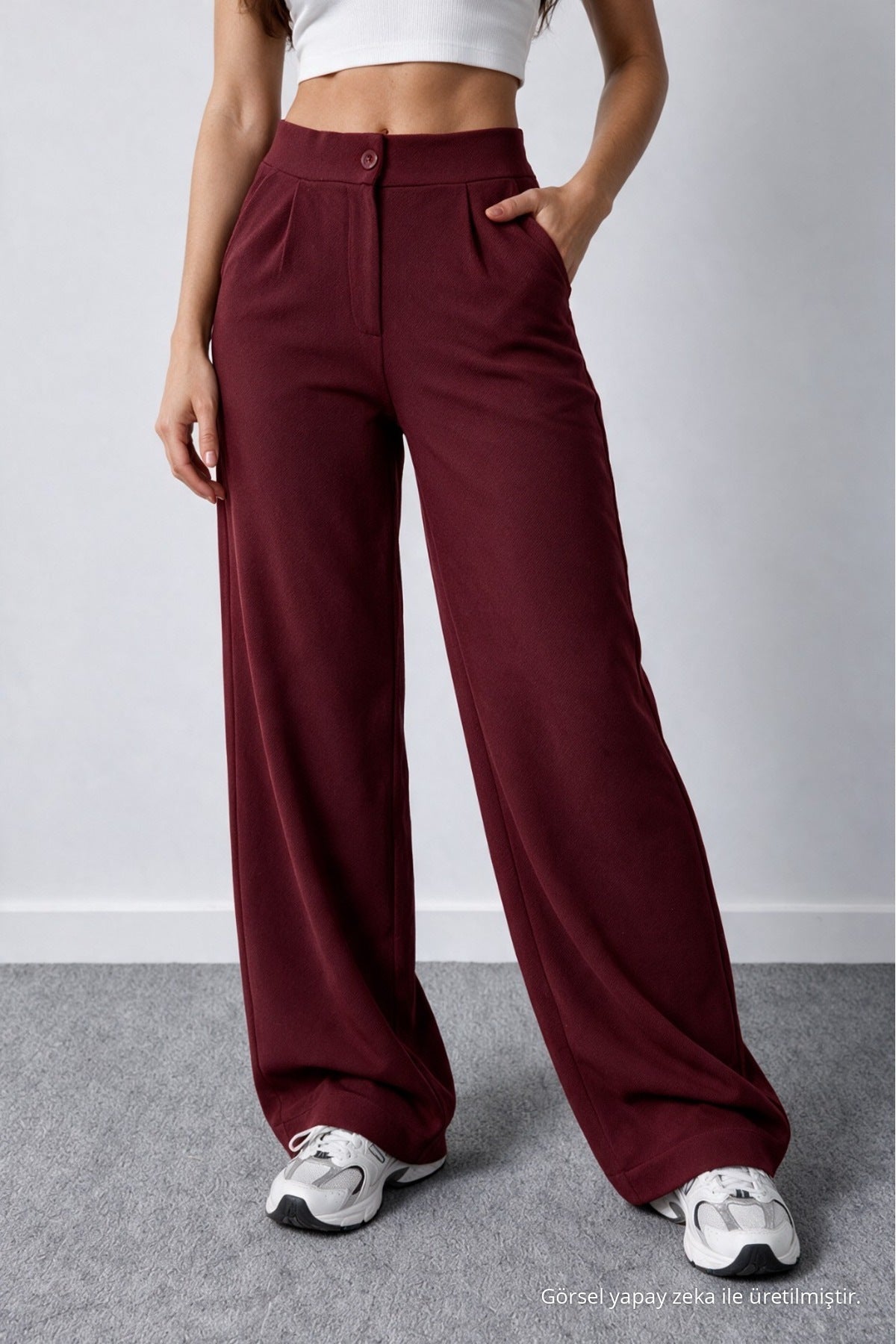 Women's Burgundy Lycra Palazzo Loose Wide Leg Trousers - MALLTURK