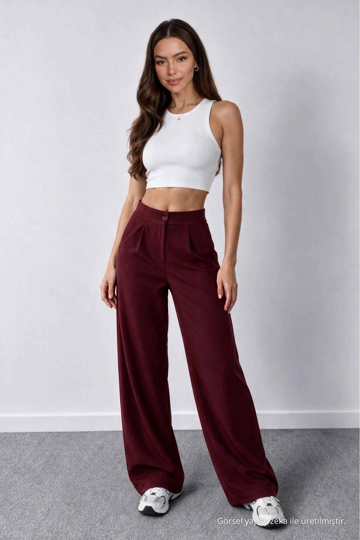 Women's Burgundy Lycra Palazzo Loose Wide Leg Trousers - MALLTURK