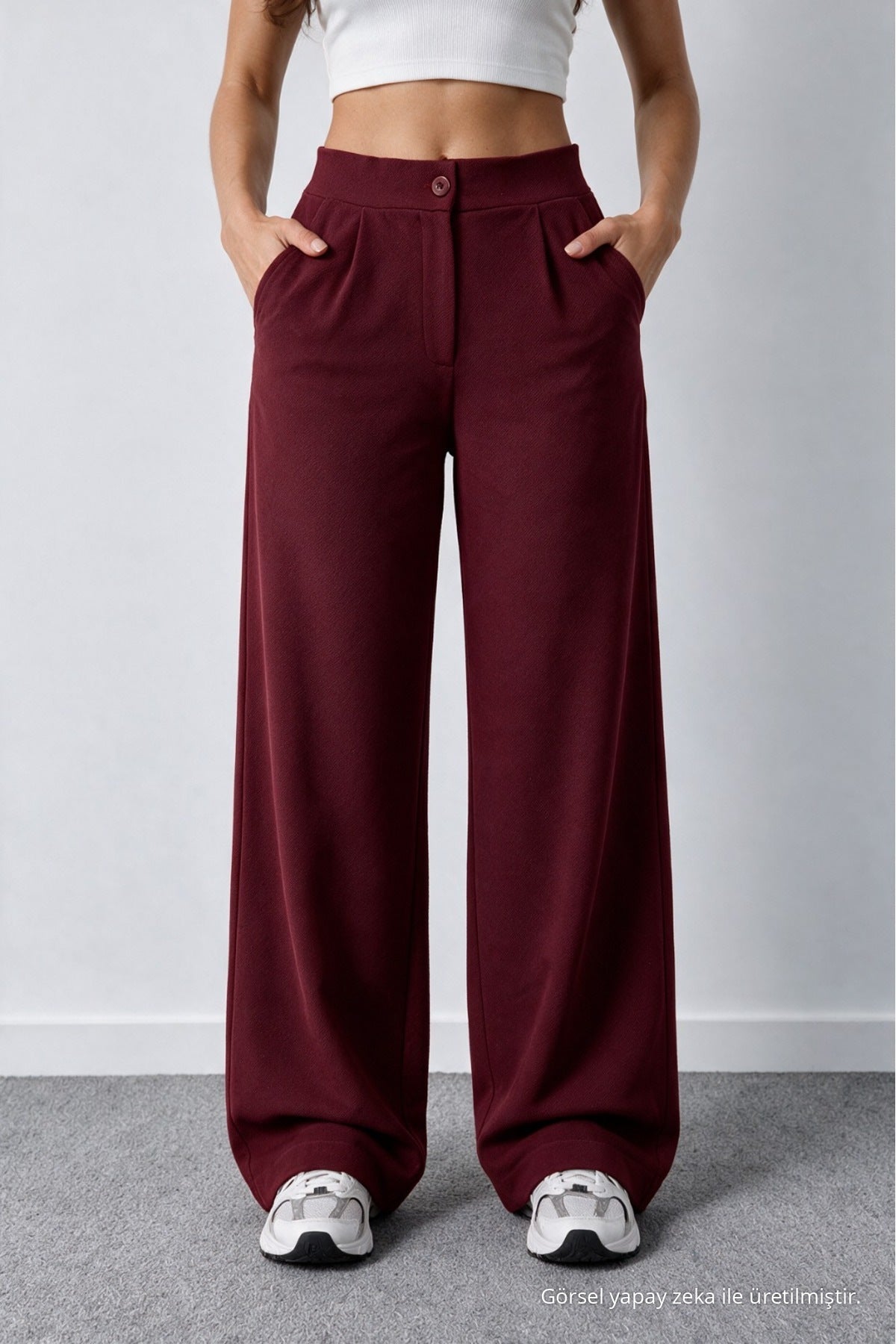 Women's Burgundy Lycra Palazzo Loose Wide Leg Trousers - MALLTURK