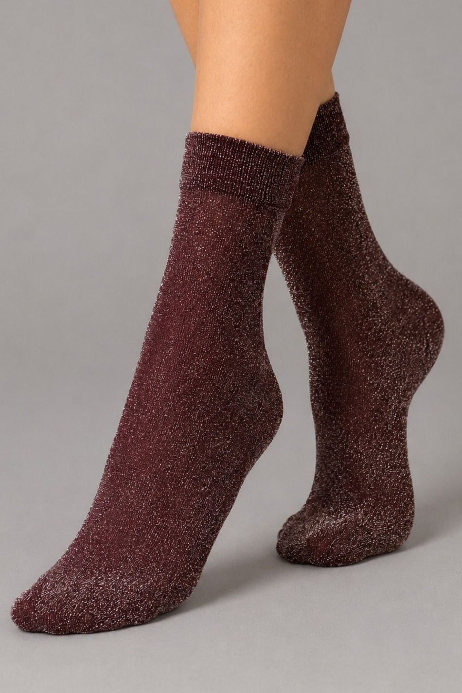 Women's Burgundy Silvery Shiny Thin Flexible Socks - MALLTURK