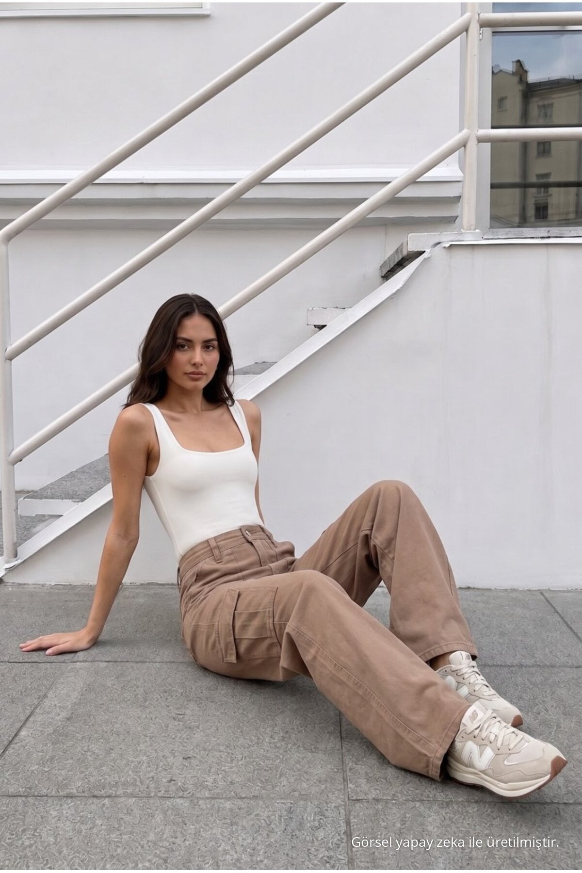 Women's Cargo Pocket Palazzo Cut Stretch Fabric Mink Pants - MALLTURK