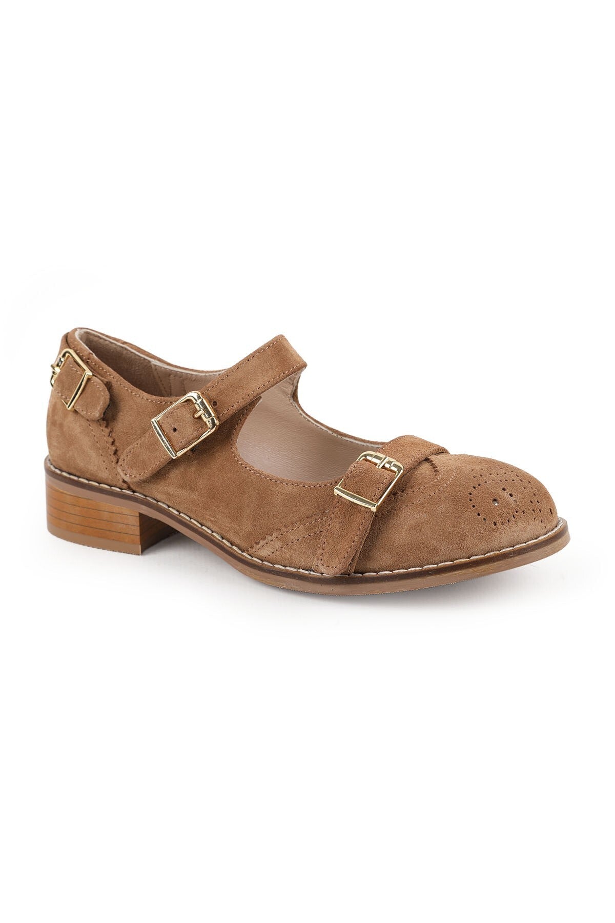 Women's Casual Heeled Shoes Suede Leather Short Heel Mary Jane L064.501 - MALLTURK