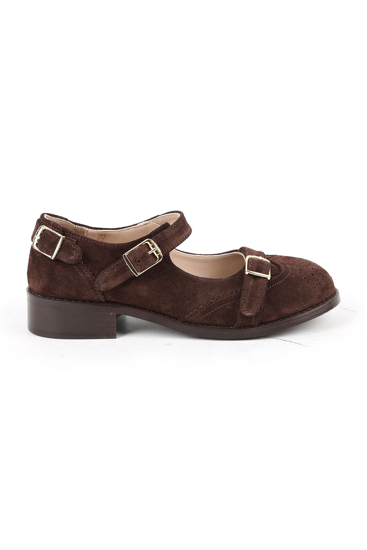 Women's Casual Heeled Shoes Suede Leather Short Heel Mary Jane L064.501 - MALLTURK