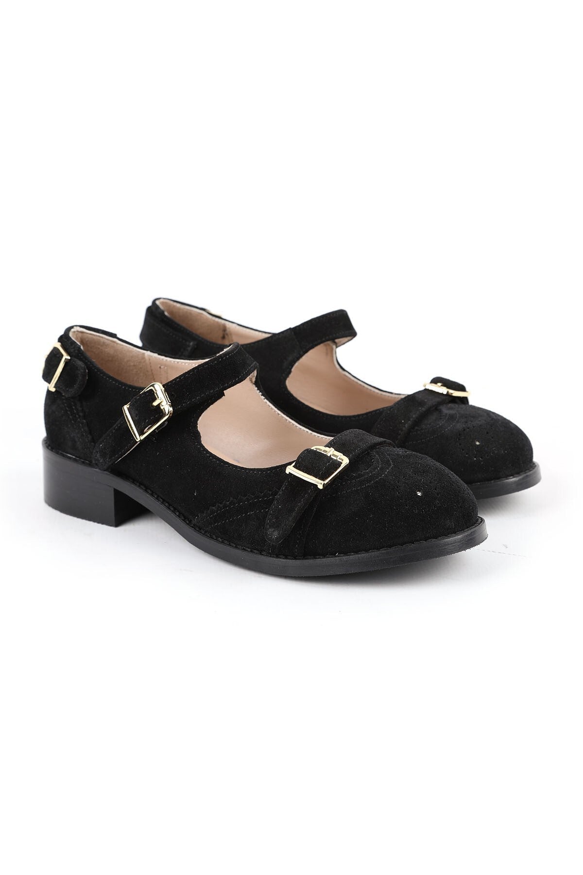 Women's Casual Heeled Shoes Suede Leather Short Heel Mary Jane L064.501 - MALLTURK