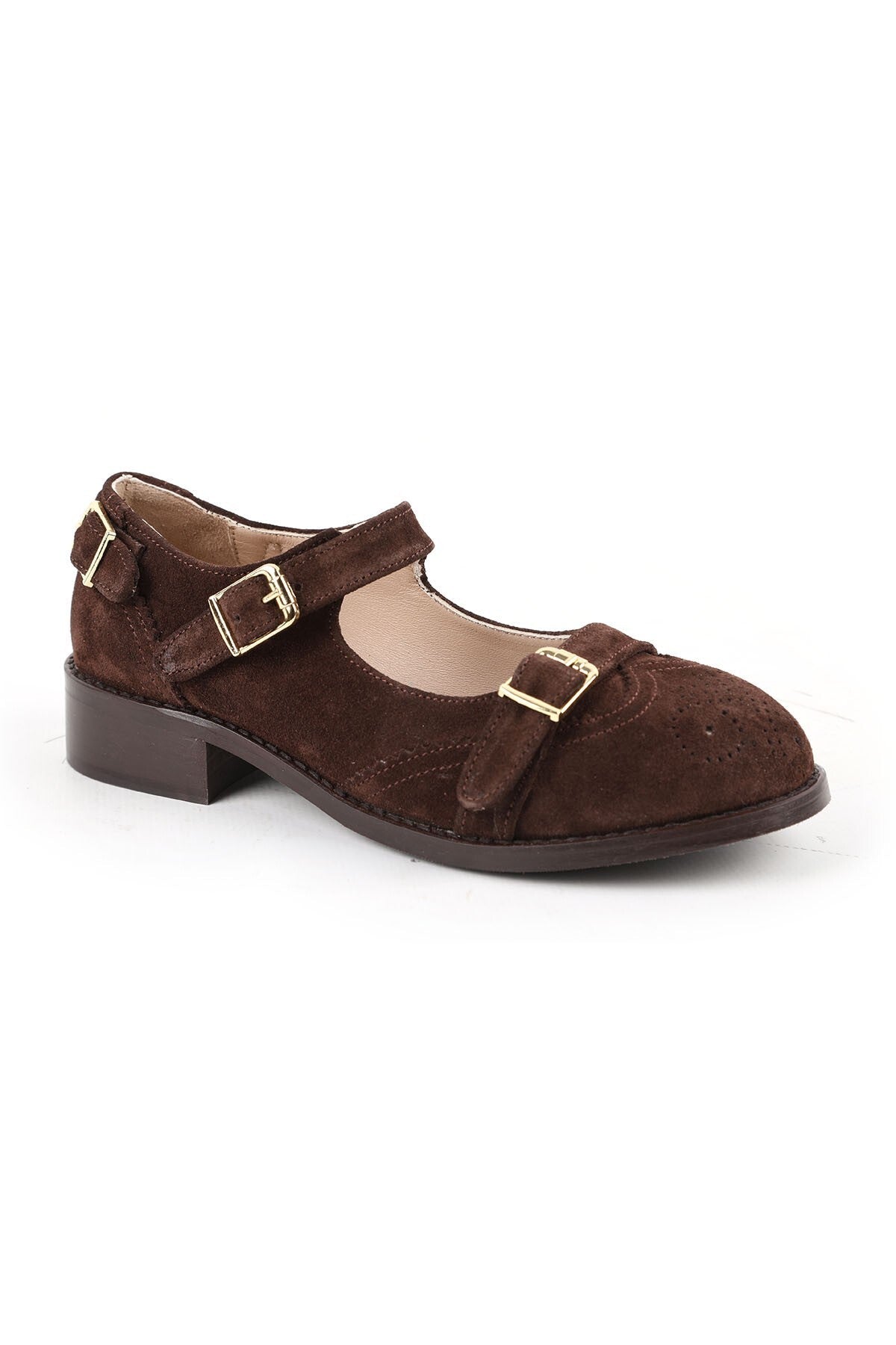 Women's Casual Heeled Shoes Suede Leather Short Heel Mary Jane L064.501 - MALLTURK