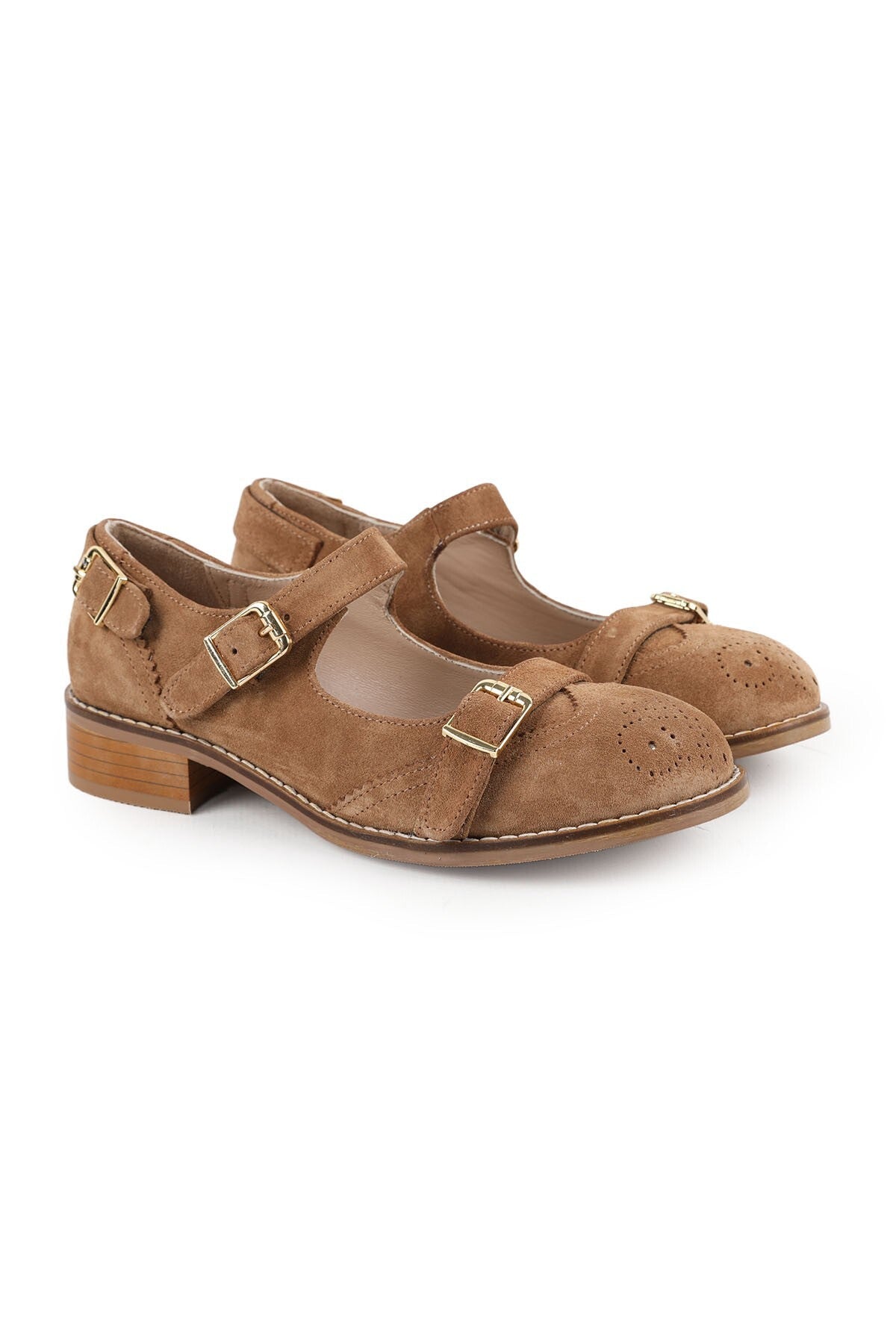 Women's Casual Heeled Shoes Suede Leather Short Heel Mary Jane L064.501 - MALLTURK