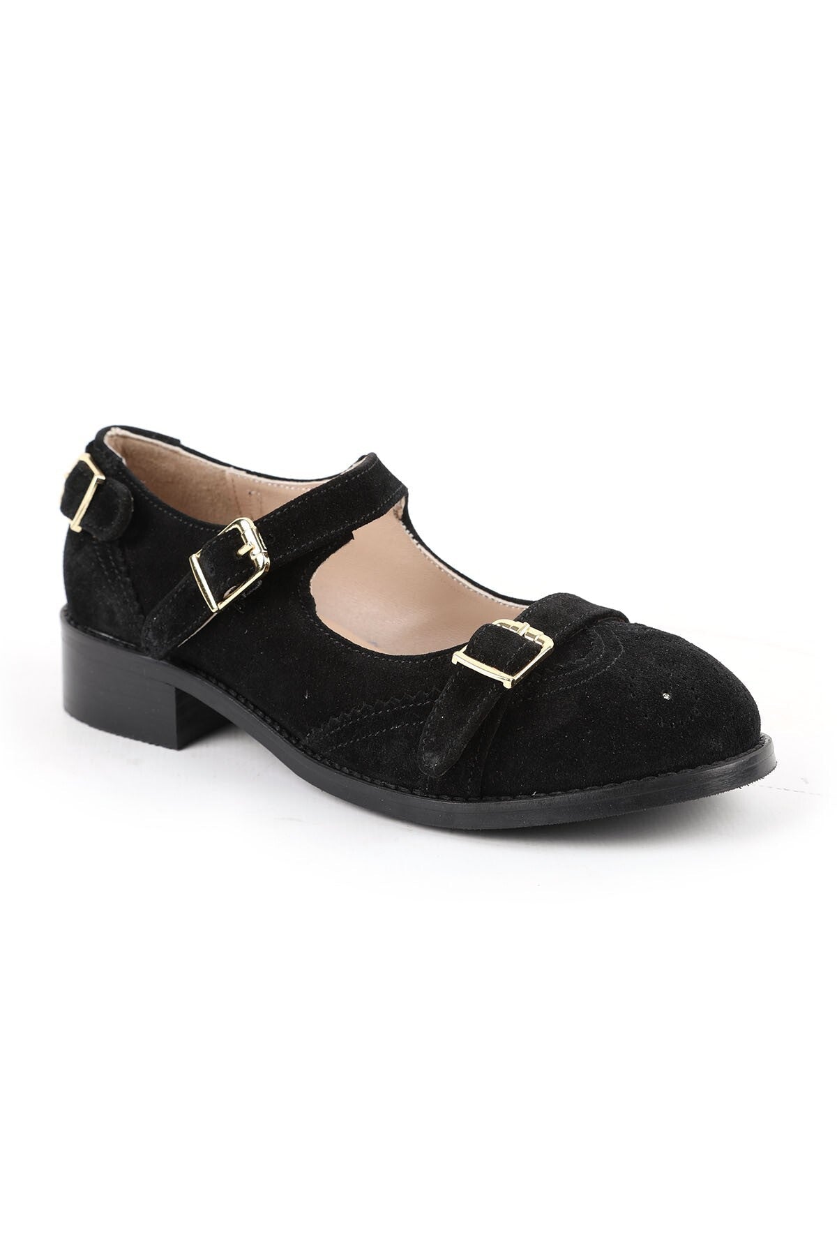 Women's Casual Heeled Shoes Suede Leather Short Heel Mary Jane L064.501 - MALLTURK