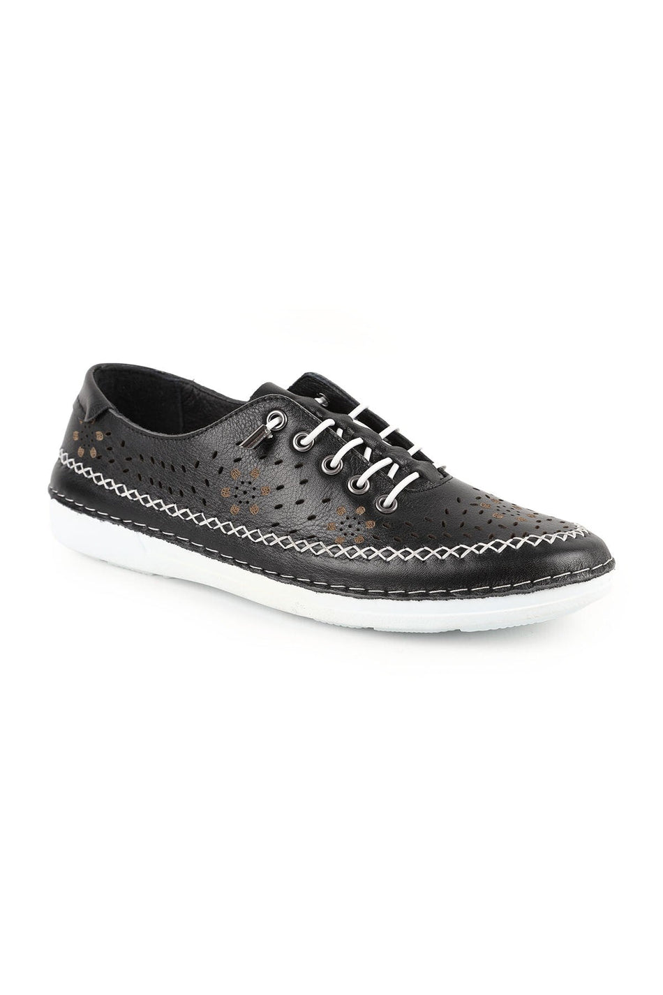 Women's Casual Shoes Laser Cut Lace-Up Sewing Detailed Antique Leather Mother Shoes L077.225 - MALLTURK