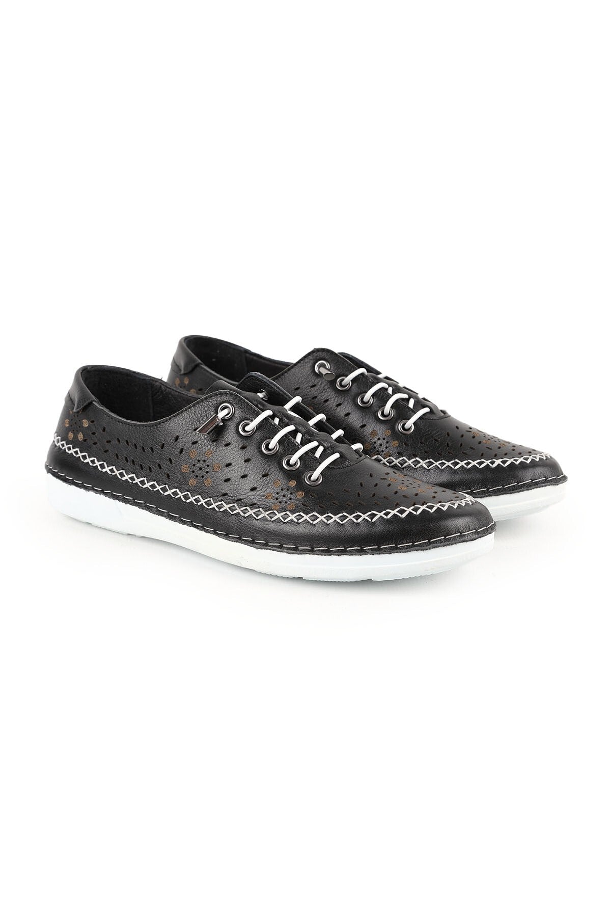 Women's Casual Shoes Laser Cut Lace-Up Sewing Detailed Antique Leather Mother Shoes L077.225 - MALLTURK