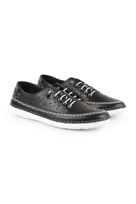 Women's Casual Shoes Laser Cut Lace-Up Sewing Detailed Antique Leather Mother Shoes L077.225 - MALLTURK