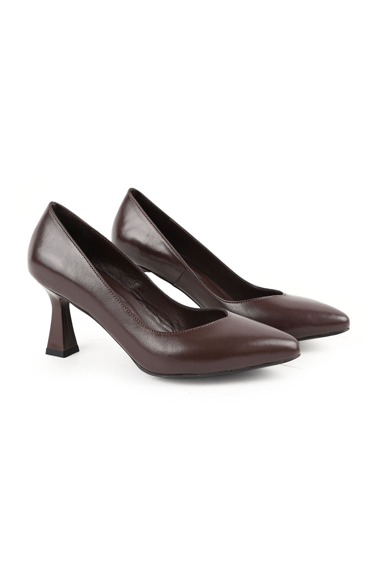Women's Classic Heeled Shoes Goblet Heel Pointed Toe Matte Leather Slip-On L068.1109 - MALLTURK