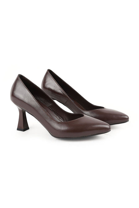 Women's Classic Heeled Shoes Goblet Heel Pointed Toe Matte Leather Slip-On L068.1109 - MALLTURK