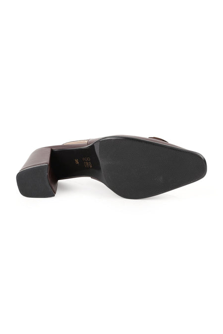 Women's Classic Heeled Shoes Slingback Matte Leather Metal Buckle Block Heel L064.043 - MALLTURK