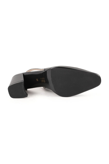 Women's Classic Heeled Shoes Slingback Matte Leather Metal Buckle Block Heel L064.043 - MALLTURK