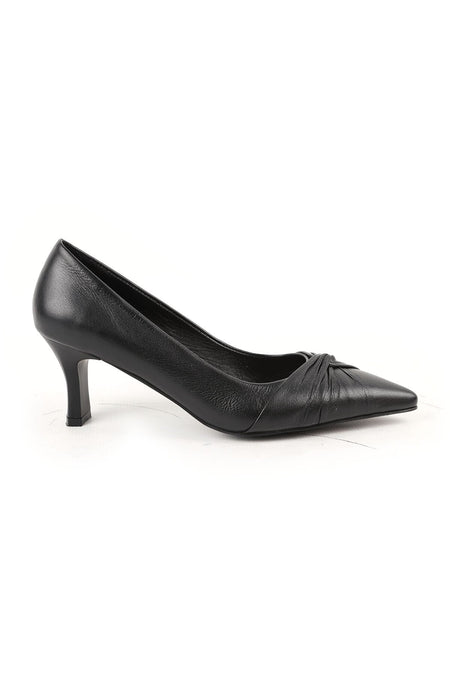 Women's Classic Heeled Shoes Thin Heel Knot Detail Pointed Toe Matte Leather Slip-On L068.1096 - MALLTURK