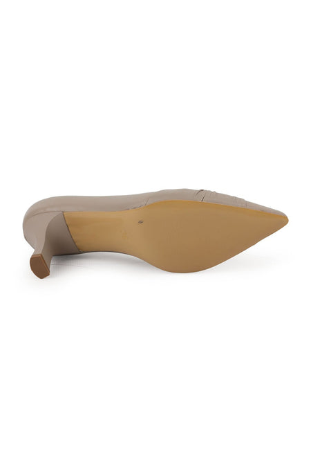Women's Classic Heeled Shoes Thin Heel Knot Detail Pointed Toe Matte Leather Slip-On L068.1096 - MALLTURK
