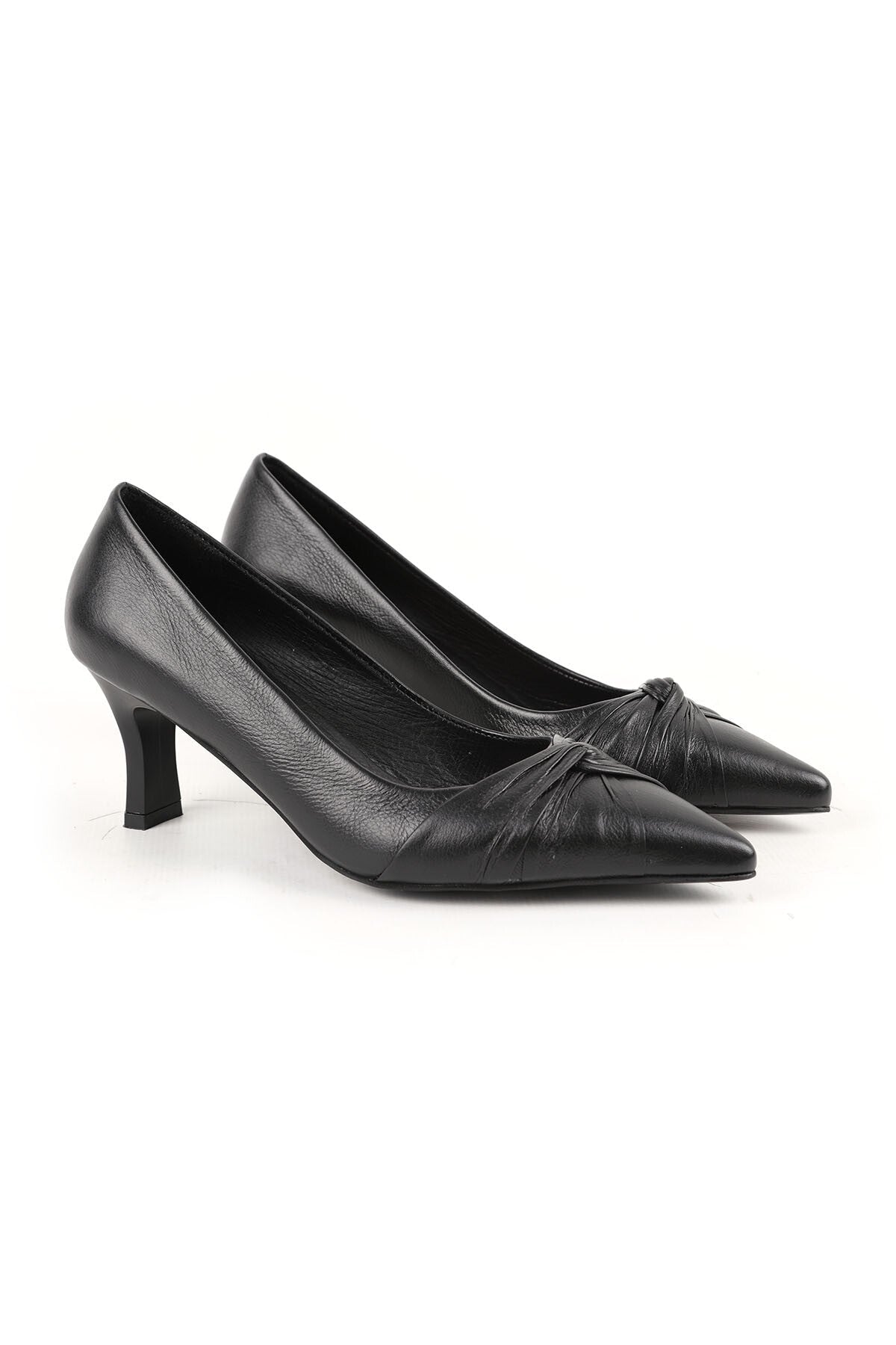 Women's Classic Heeled Shoes Thin Heel Knot Detail Pointed Toe Matte Leather Slip-On L068.1096 - MALLTURK