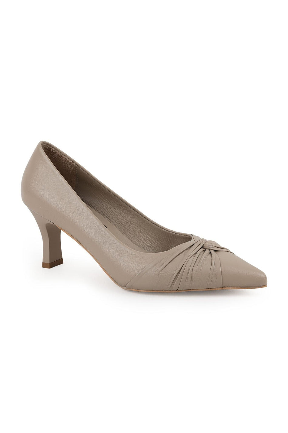 Women's Classic Heeled Shoes Thin Heel Knot Detail Pointed Toe Matte Leather Slip-On L068.1096 - MALLTURK