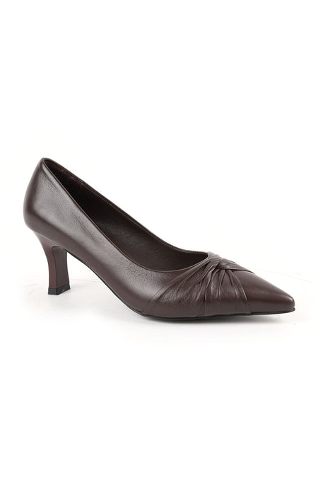 Women's Classic Heeled Shoes Thin Heel Knot Detail Pointed Toe Matte Leather Slip-On L068.1096 - MALLTURK