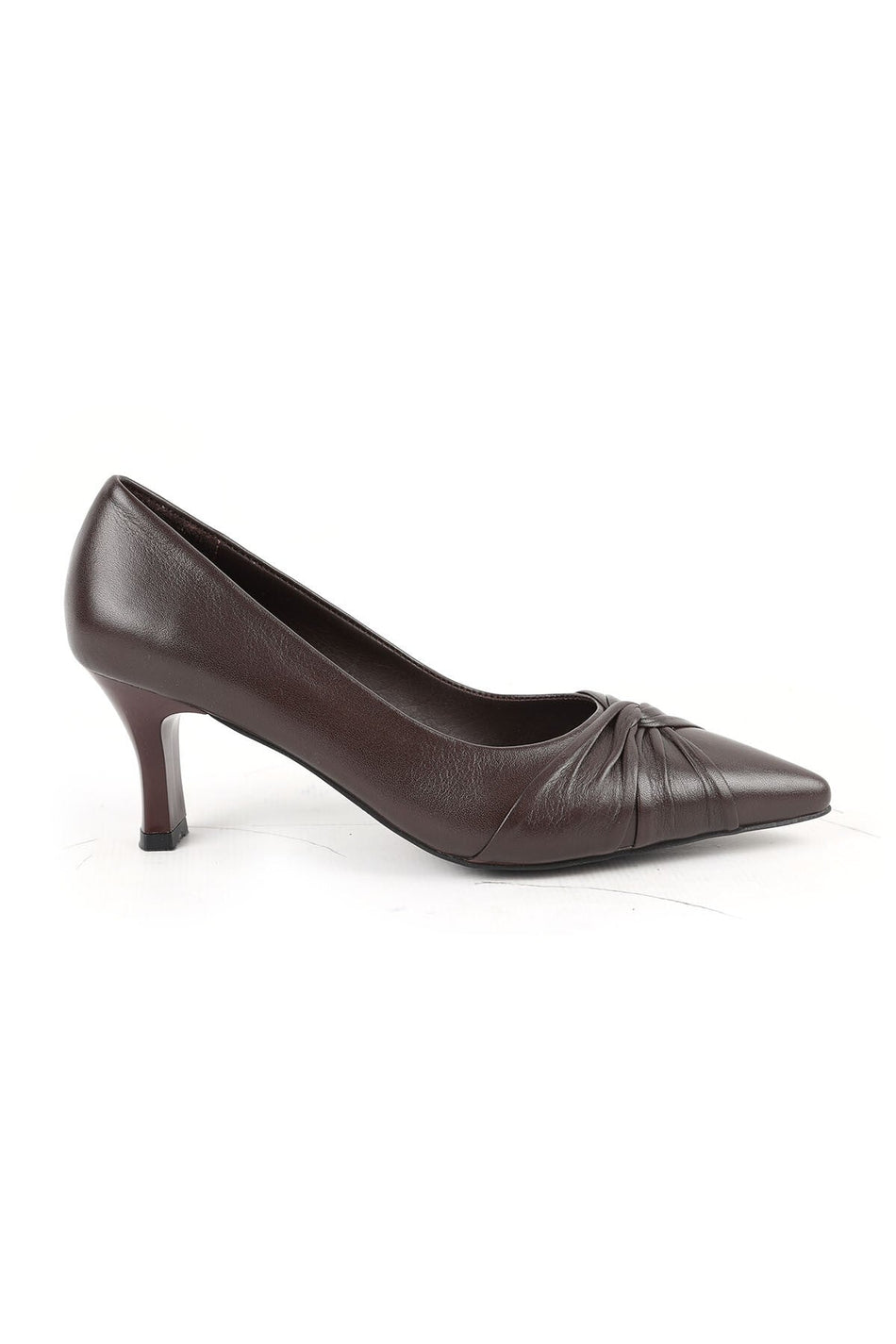 Women's Classic Heeled Shoes Thin Heel Knot Detail Pointed Toe Matte Leather Slip-On L068.1096 - MALLTURK