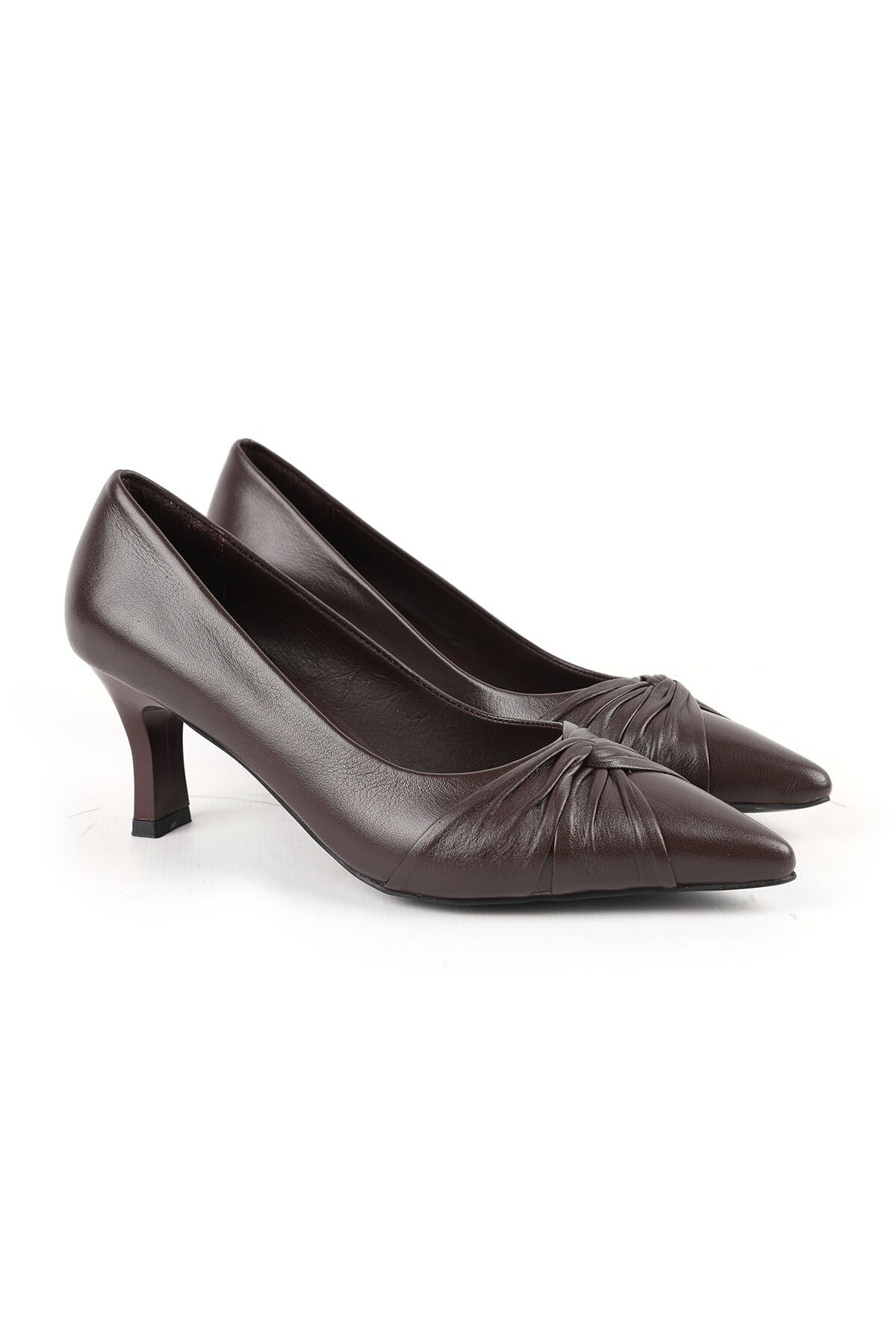 Women's Classic Heeled Shoes Thin Heel Knot Detail Pointed Toe Matte Leather Slip-On L068.1096 - MALLTURK