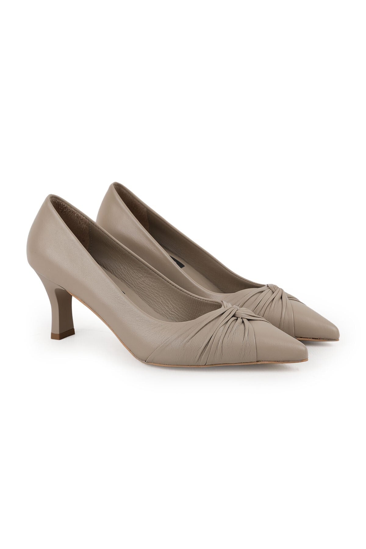 Women's Classic Heeled Shoes Thin Heel Knot Detail Pointed Toe Matte Leather Slip-On L068.1096 - MALLTURK