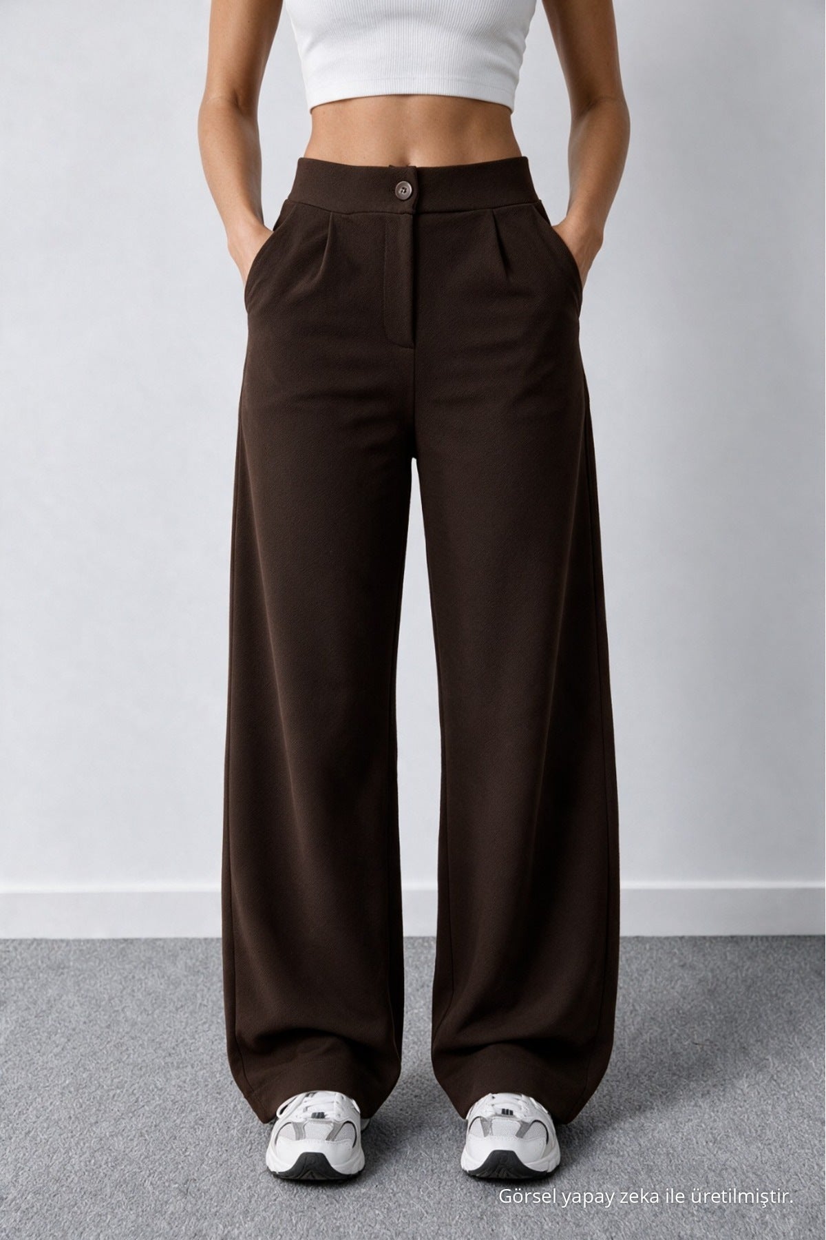 Women's Coffee Brown Lycra Palazzo Loose Wide Leg Trousers - MALLTURK