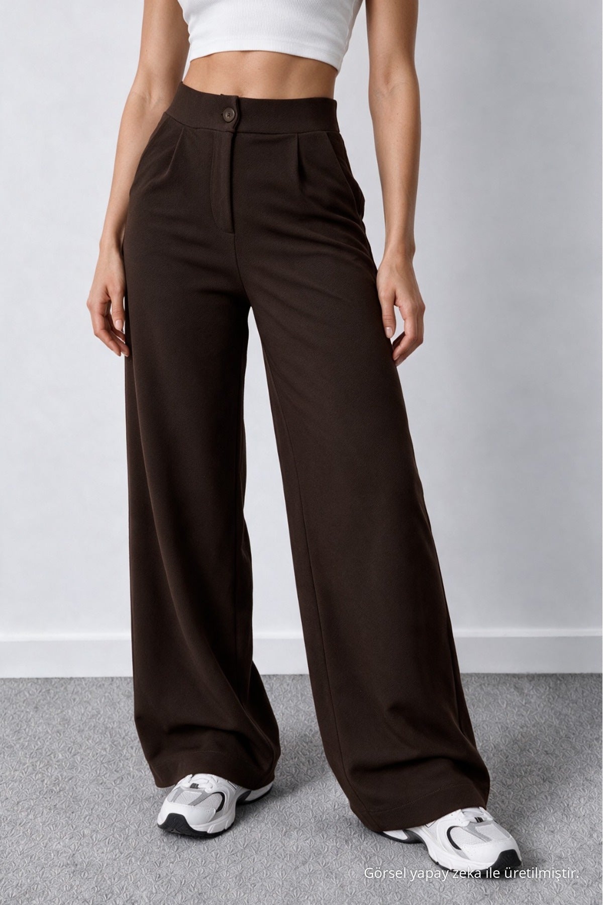 Women's Coffee Brown Lycra Palazzo Loose Wide Leg Trousers - MALLTURK