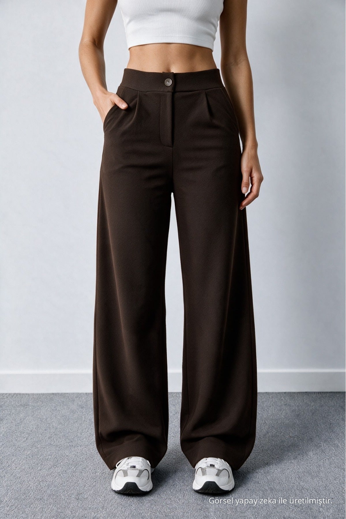 Women's Coffee Brown Lycra Palazzo Loose Wide Leg Trousers - MALLTURK
