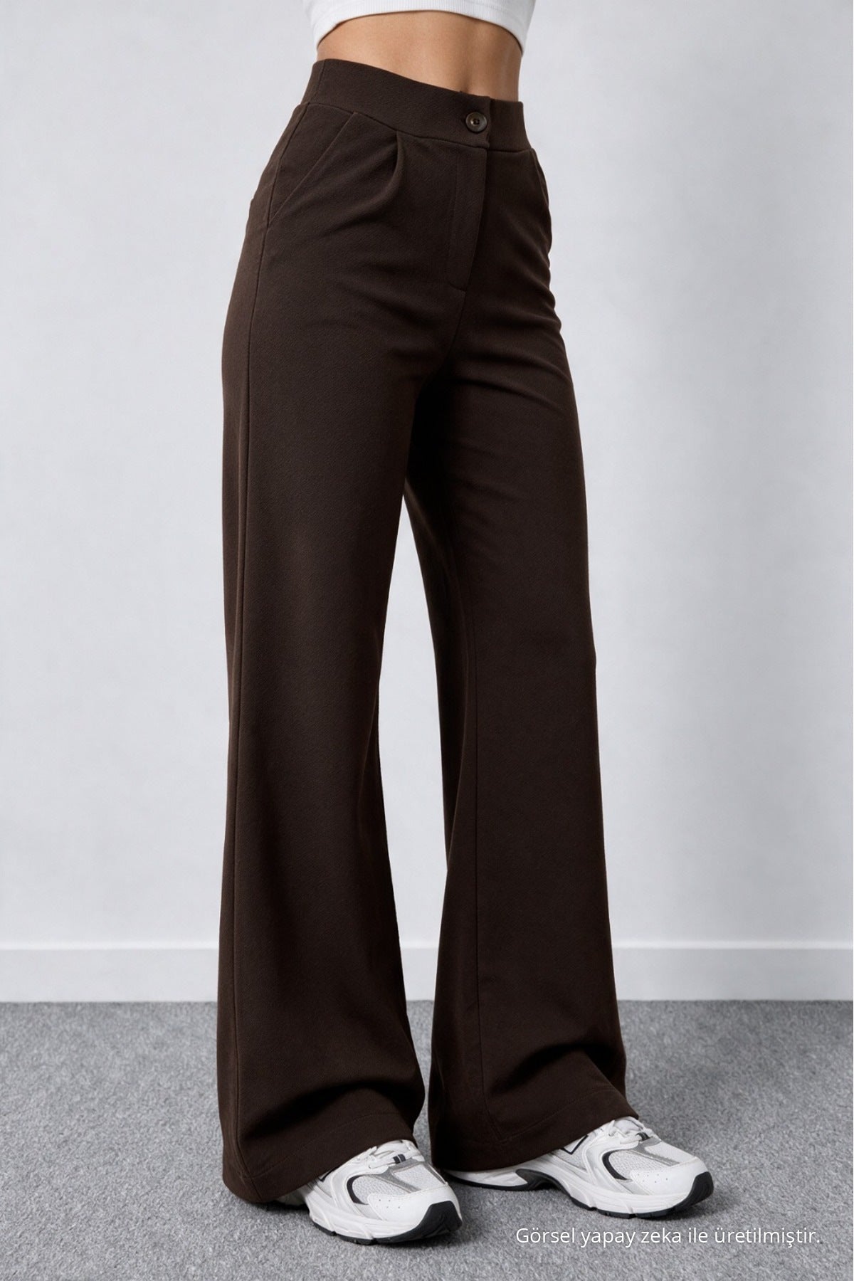 Women's Coffee Brown Lycra Palazzo Loose Wide Leg Trousers - MALLTURK