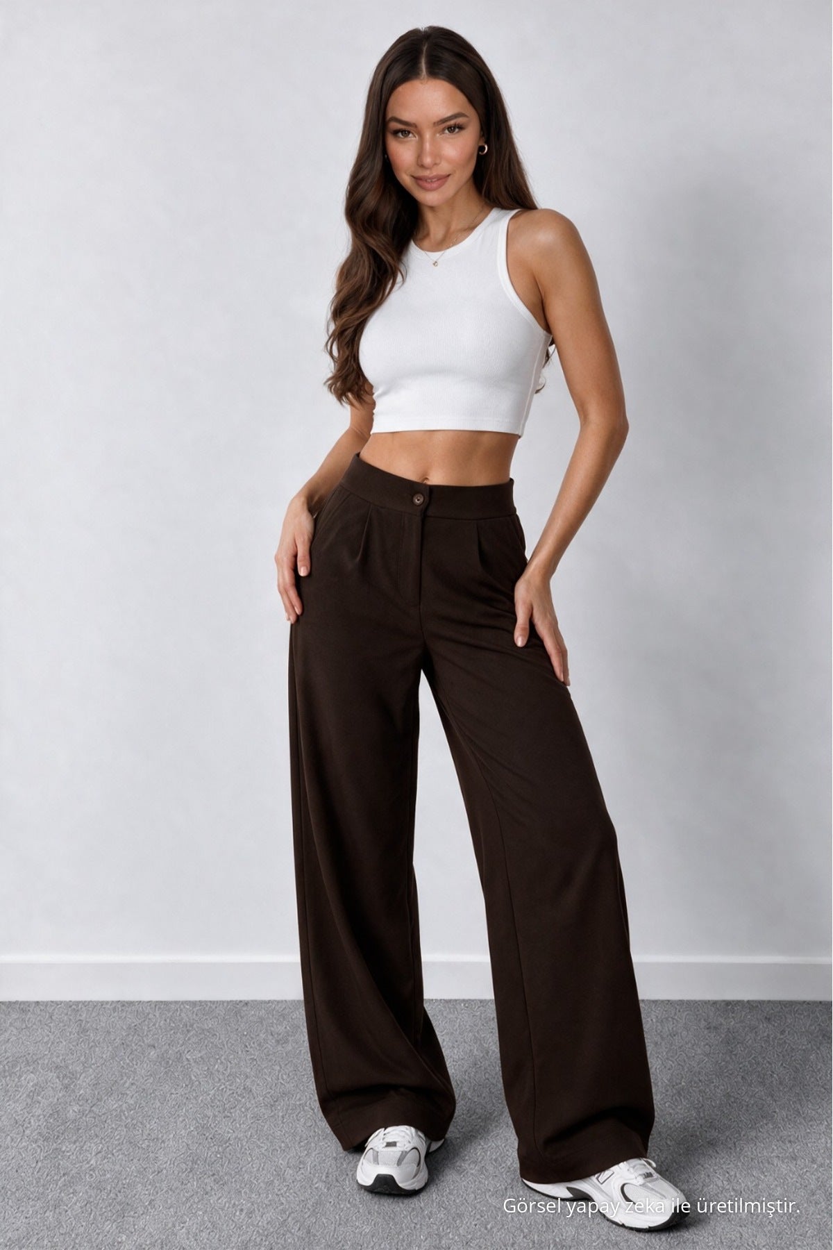 Women's Coffee Brown Lycra Palazzo Loose Wide Leg Trousers - MALLTURK