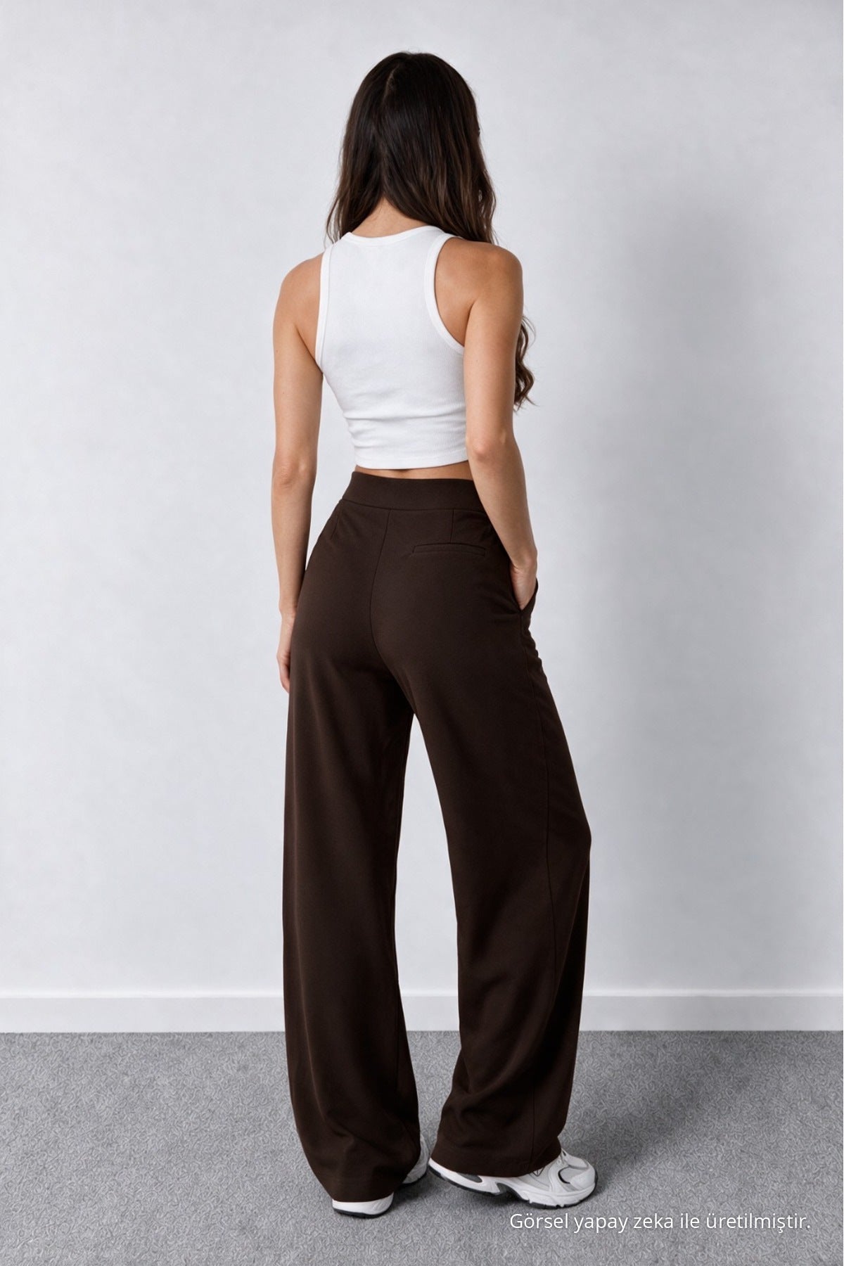 Women's Coffee Brown Lycra Palazzo Loose Wide Leg Trousers - MALLTURK