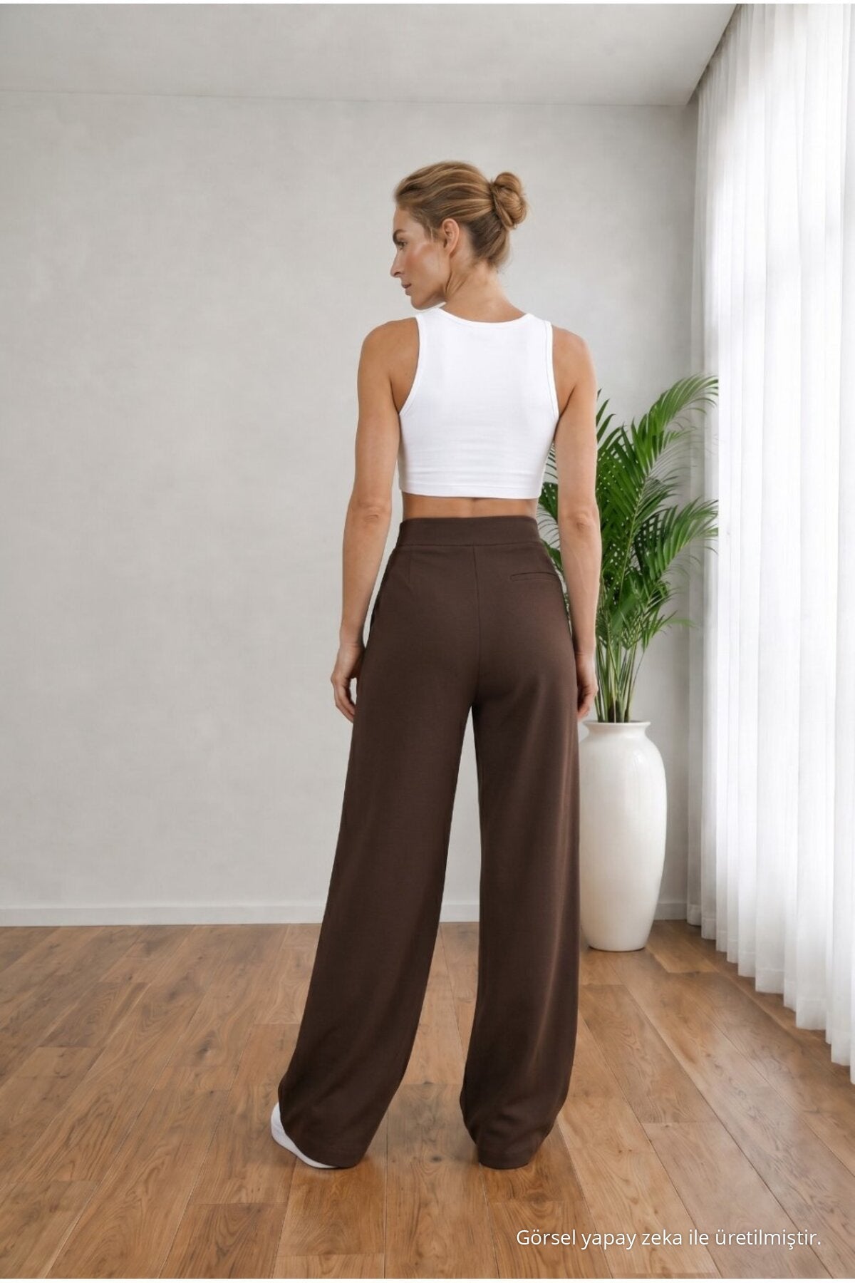 Women's COFFEE High Waist Loose Fit Lycra Wide Leg Palazzo Pants - MALLTURK