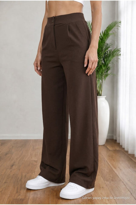 Women's COFFEE High Waist Loose Fit Lycra Wide Leg Palazzo Pants - MALLTURK