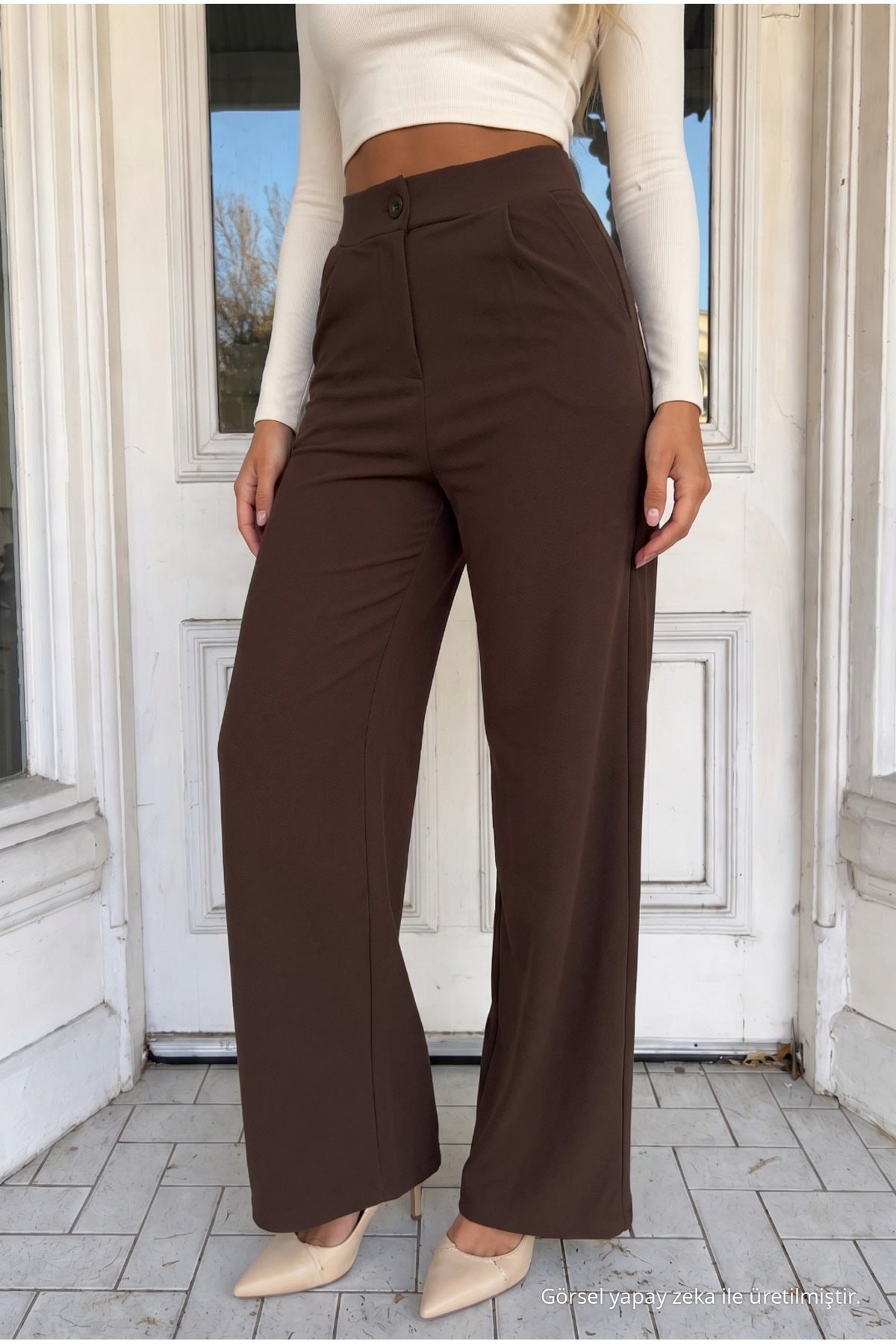 Women's Coffee Style Relaxed Fit Wide Leg Lycra Pants - MALLTURK
